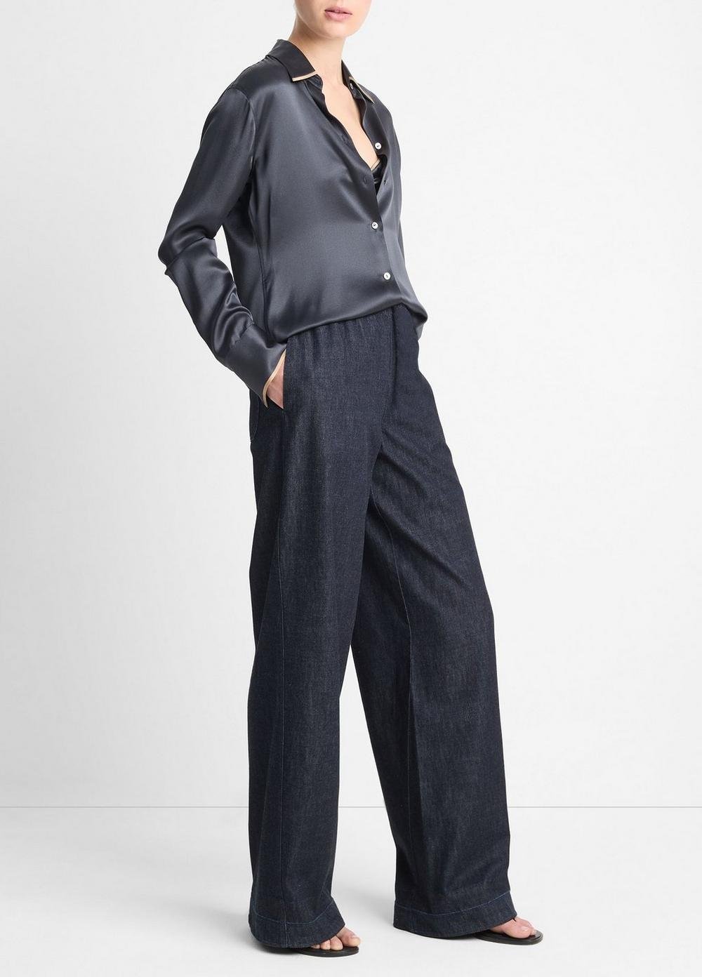 Womens Cotton Mid-Rise Wide-Leg Pant, Washed Indigo, Size L Vince Product Image