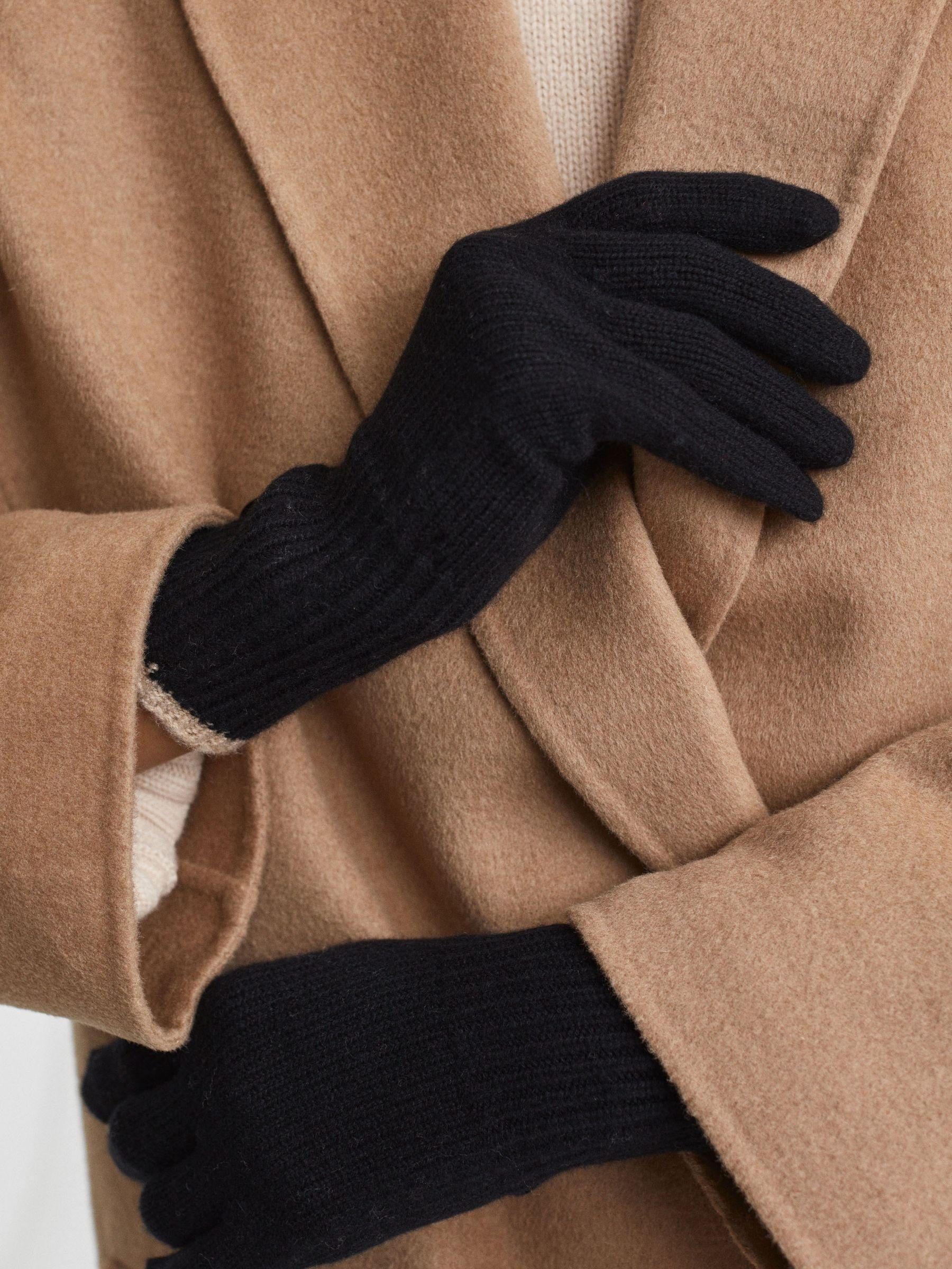 Wool Blend Contrast Trim Gloves in Black/Camel Product Image