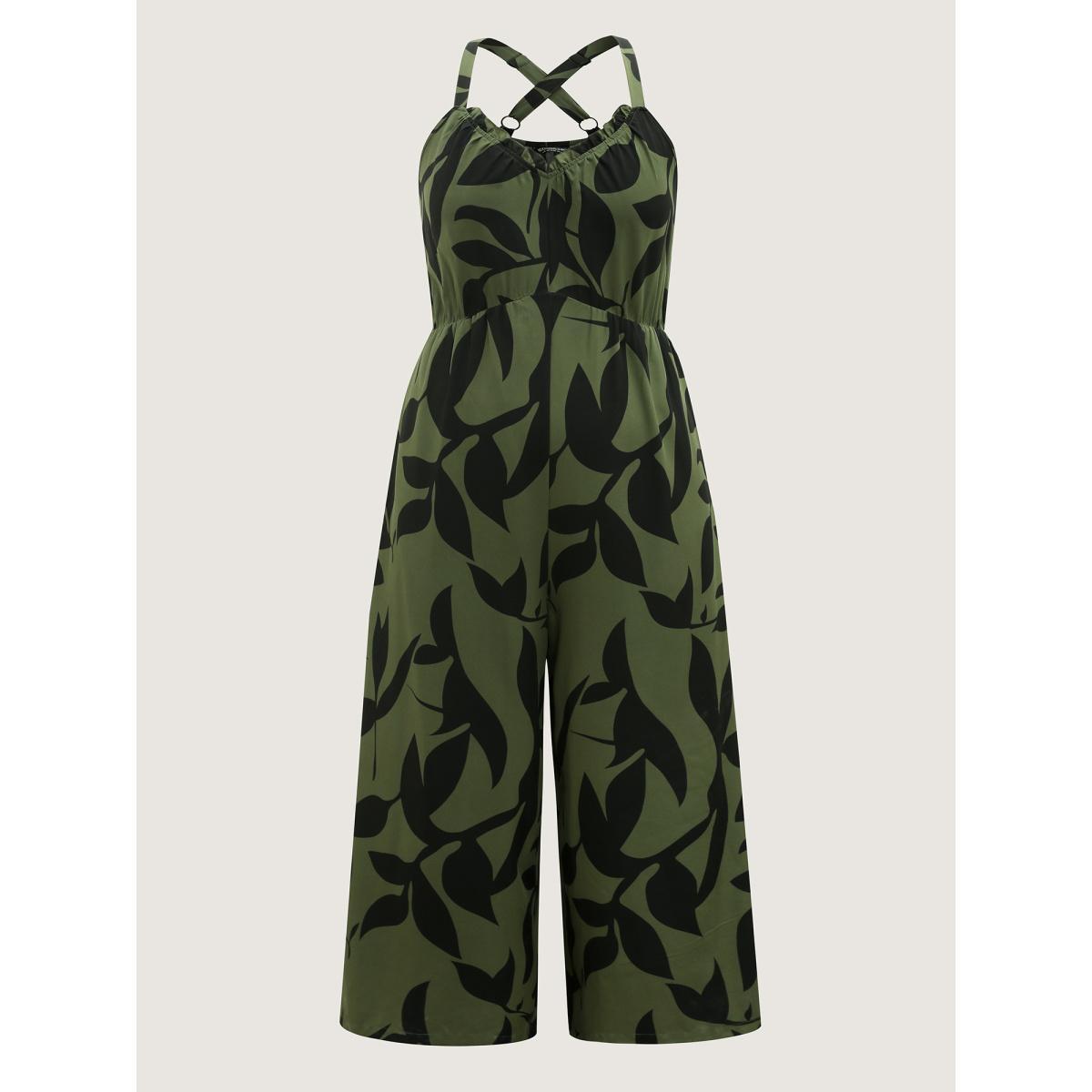 Plus Size ArmyGreen Silhouette Floral Print Sweetheart Jumpsuit Women Sleeveless V-neck Everyday-Elegant Loose Jumpsuits BloomChic 10/M Product Image