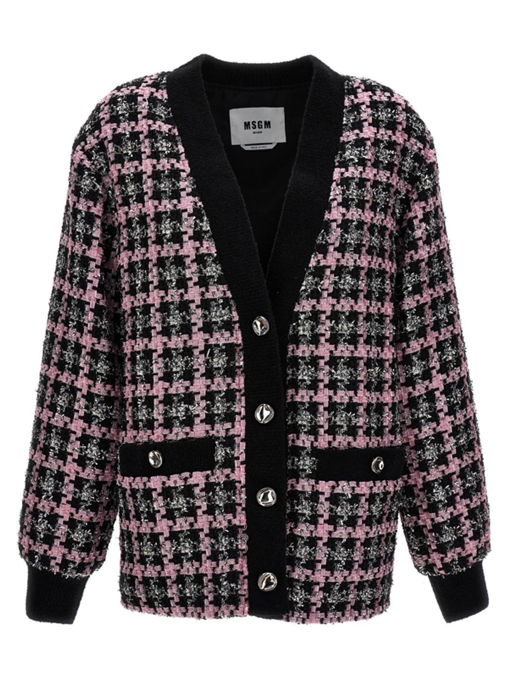 MSGM Tweed Cardigan In Multicolour Product Image