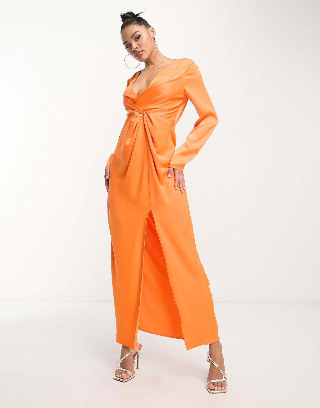 Something New x Klara Hellqvist satin twist front plunge maxi dress Product Image