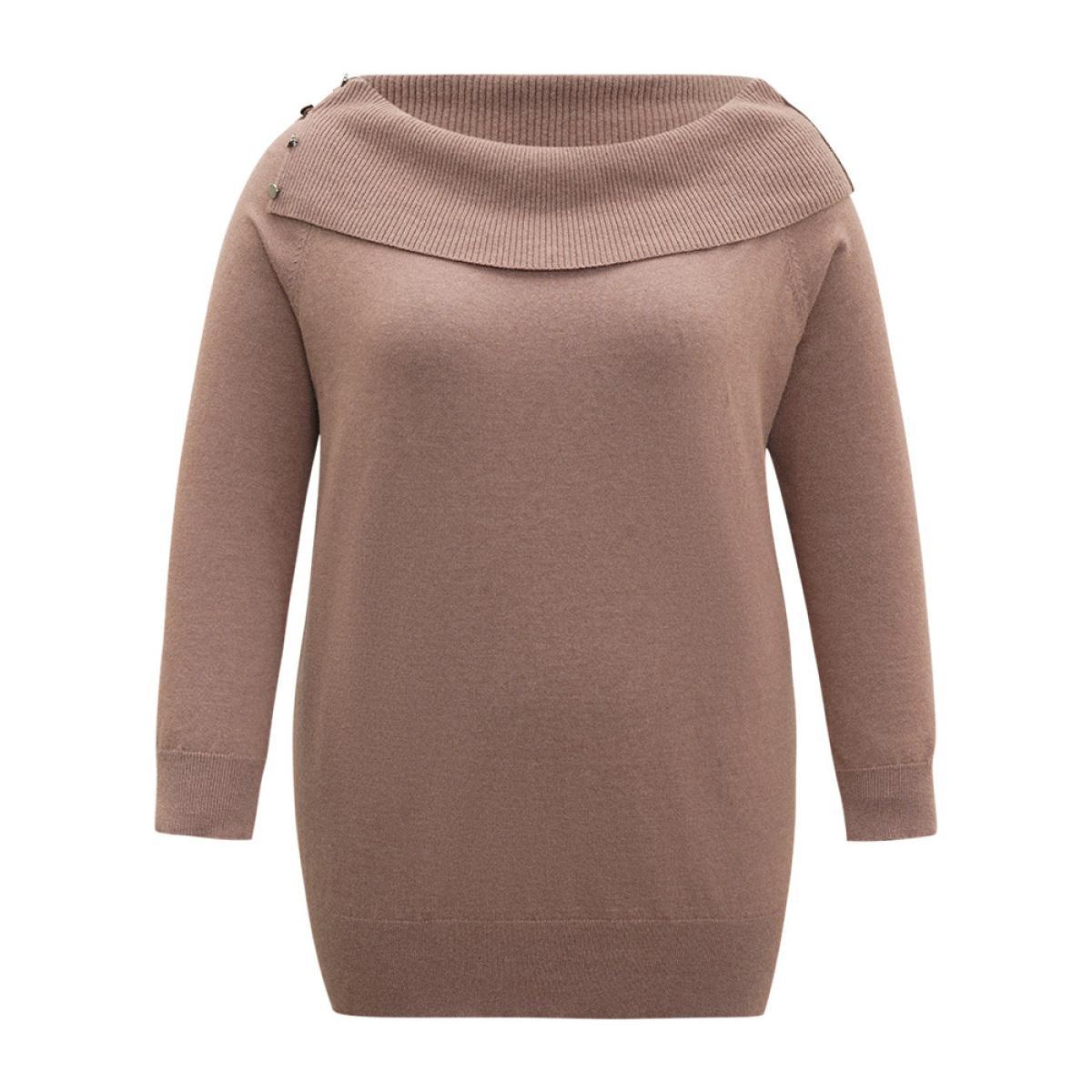 Plus Size Supersoft Essentials Anti-Pilling Off Shoulder Pullover Tan Women Casual Bodycon Long Sleeve One-shoulder neck Dailywear Pullovers BloomChic 30/6X Product Image