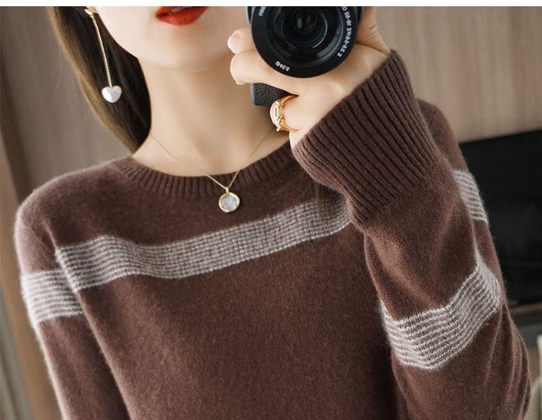 Long-Sleeve Crew Neck Striped Sweater Product Image
