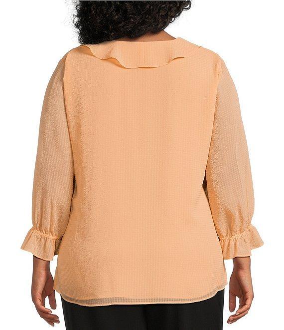 Investments Plus Size Riley Woven Cascading Ruffle V-Neck 3/4 Sleeve Top Product Image