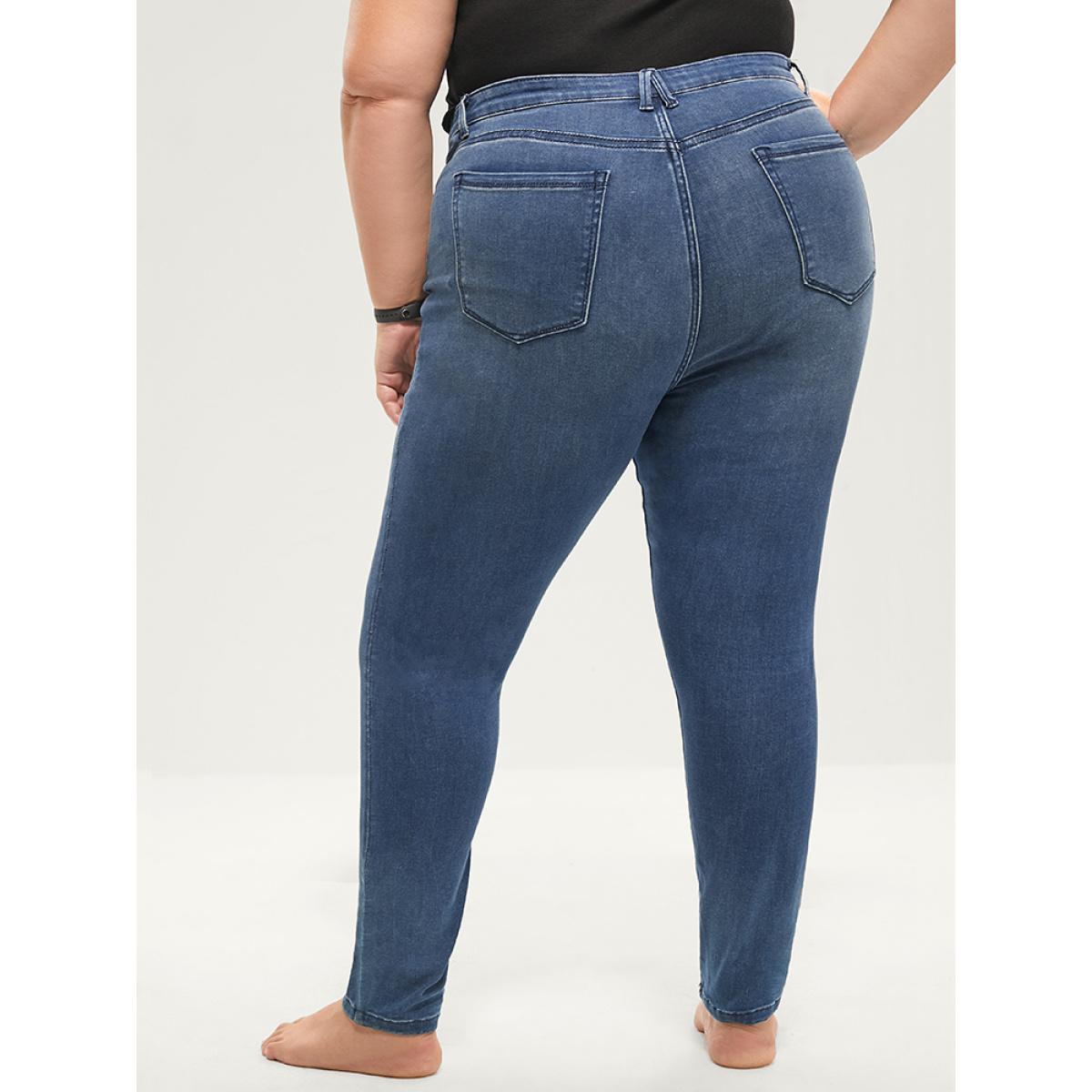 Plus Size Skinny Extremely Stretchy High Rise Medium Wash Sculpt Waist Jeans Women Blue Casual Plain Tummy control Super stretch Slanted pocket Jeans BloomChic 22/3X Product Image