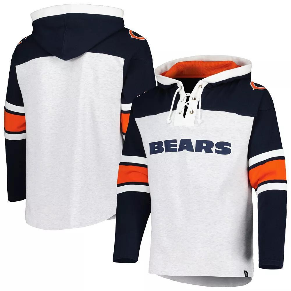 Men's '47 Chicago Bears Heather Gray Gridiron Lace-Up Pullover Hoodie, Size: Large, Grey Product Image