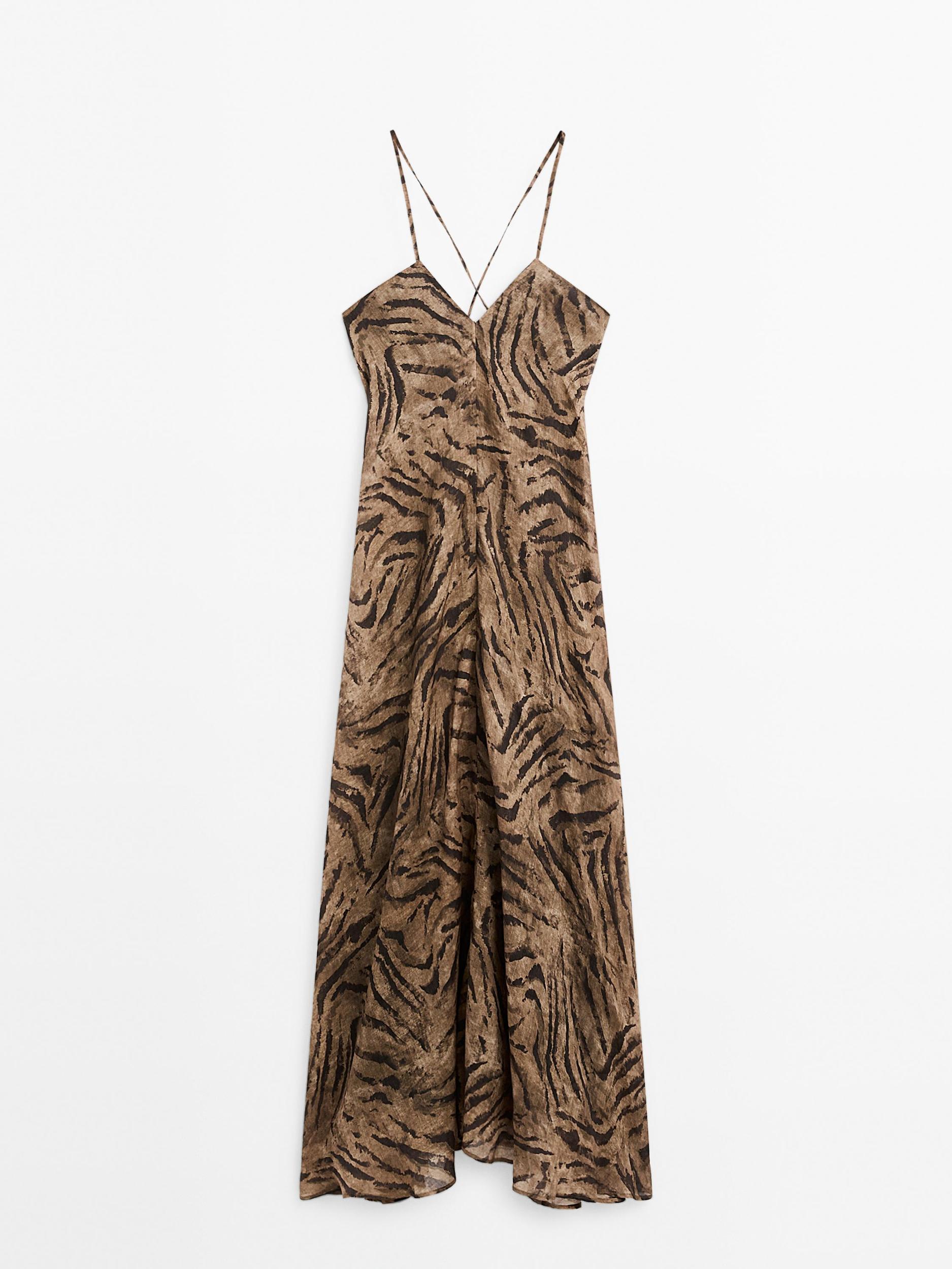 Long ramie blend animal print dress Product Image