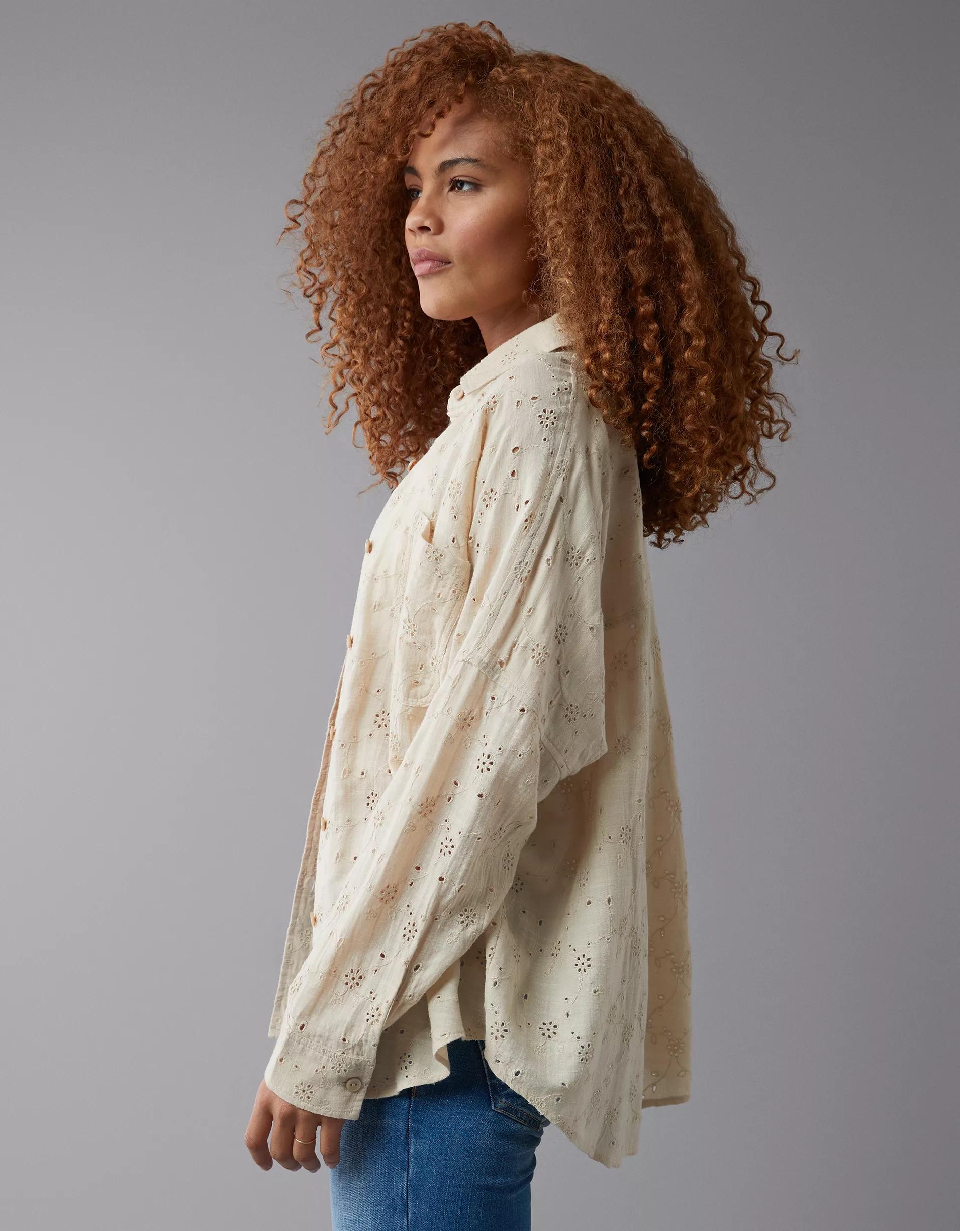 AE Go Big Oversized Eyelet Embroidered Shirt Product Image