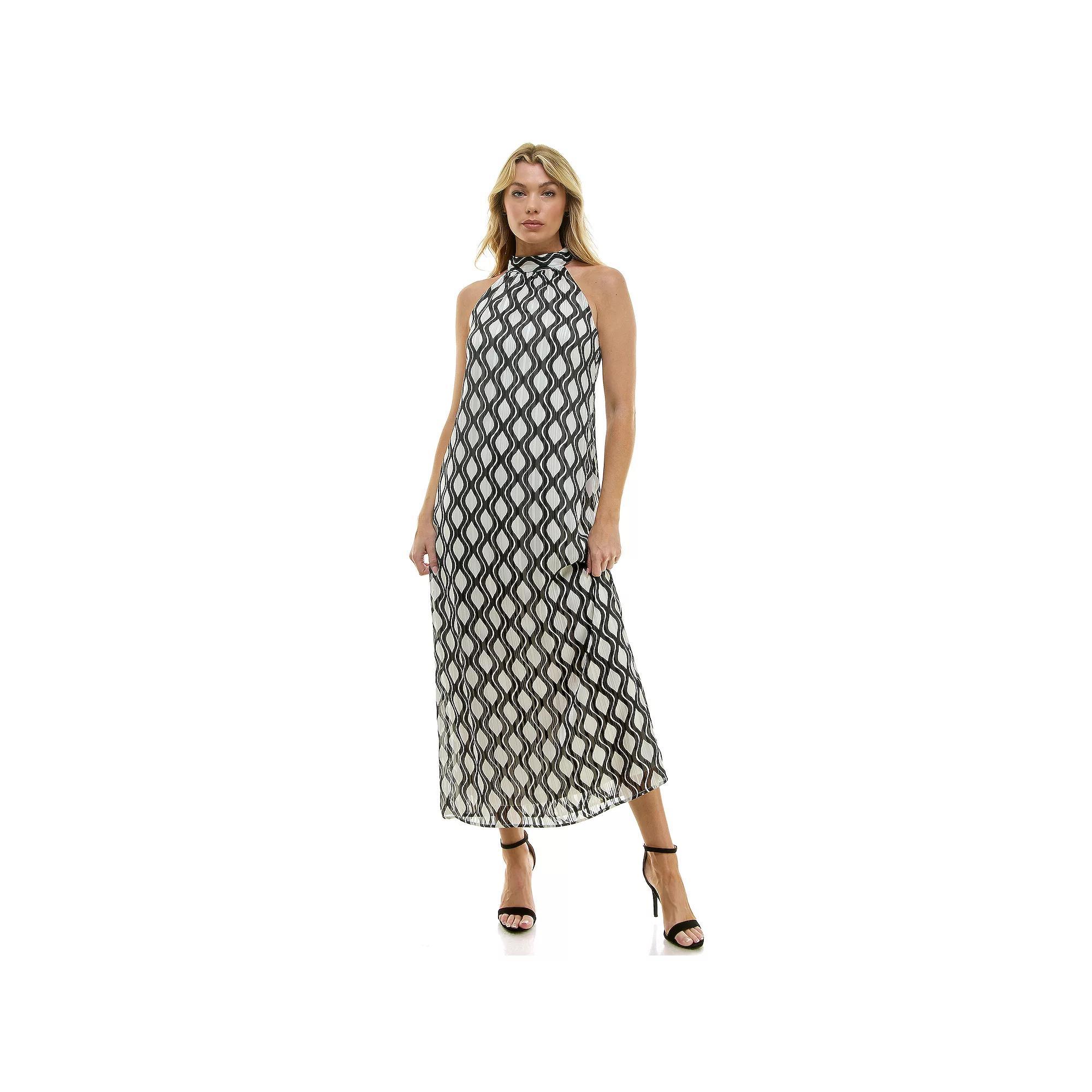 Women's Luxology Keyhole Back Halter Maxi Dress, Size: Medium, Ivory Black Product Image