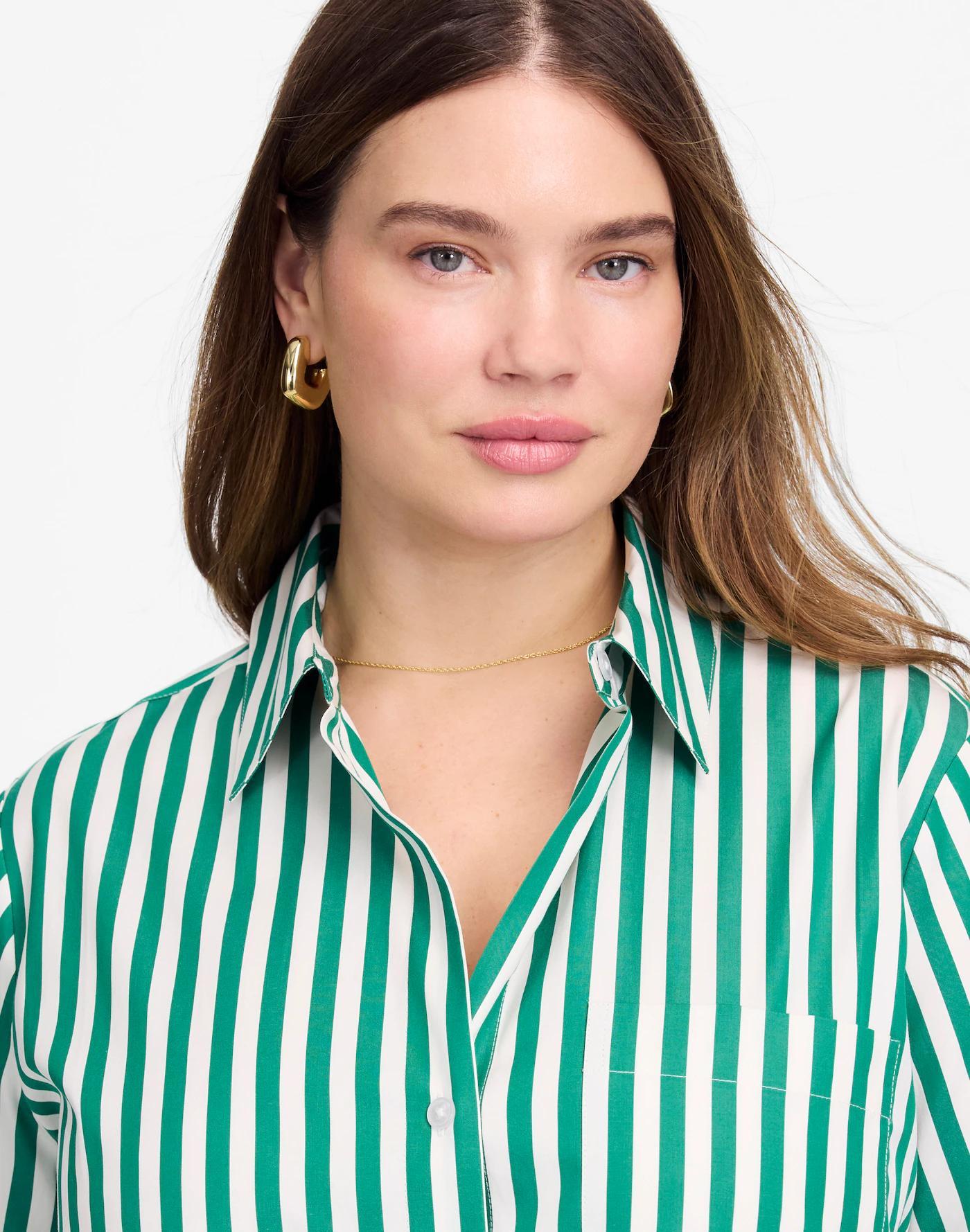 Plus Poplin Easy Y-Neck Button-Up Shirt Product Image