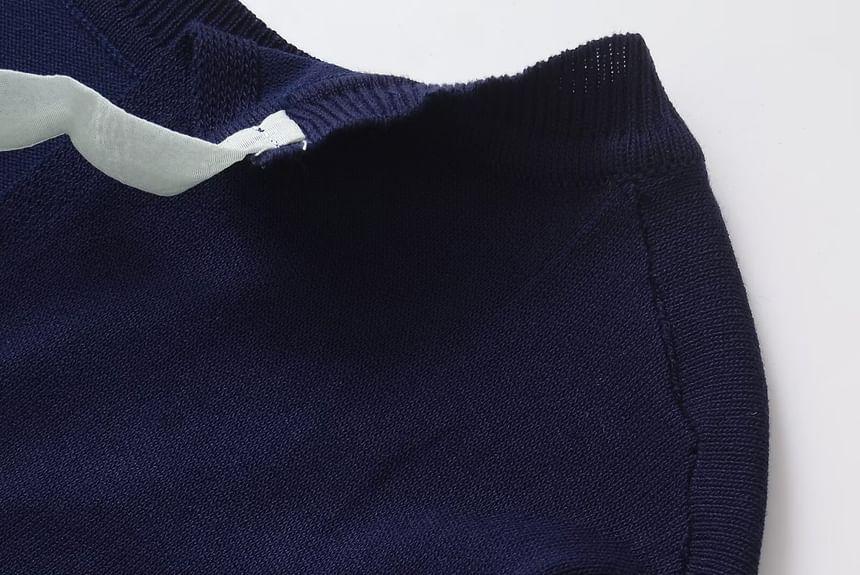Round Neck Plain Bow Sweater Product Image