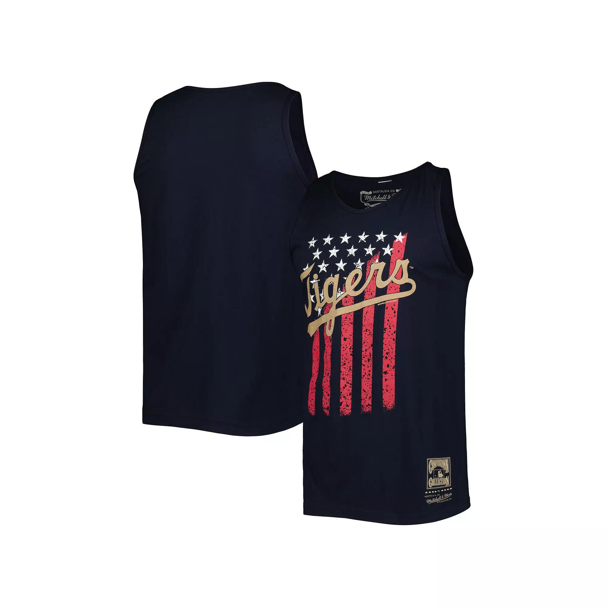 Men's Mitchell & Ness Navy Detroit Tigers Cooperstown Collection Stars and Stripes Tank Top, Size: 2XL, Blue Product Image