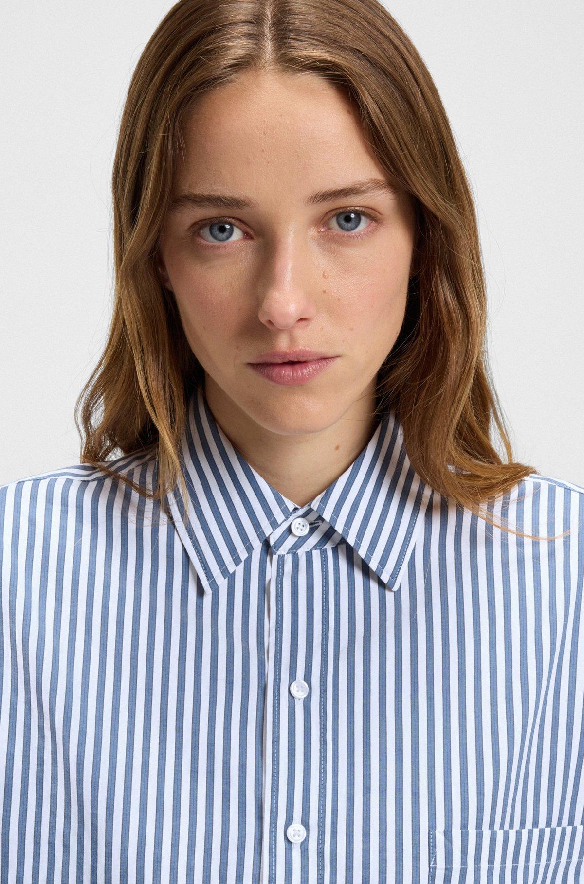 BOSS - Cotton blouse with vertical stripes - Light Blue Product Image