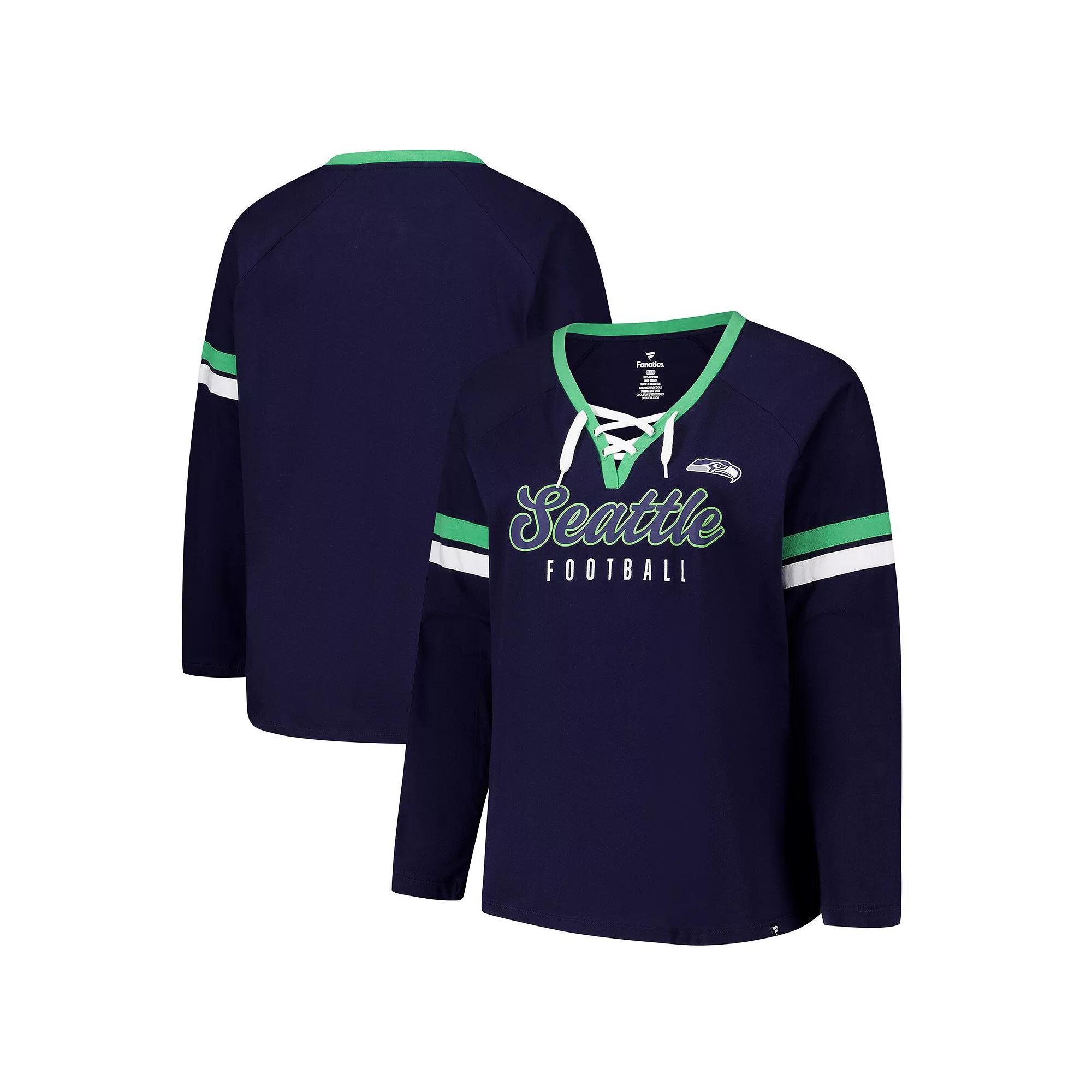 Women's Fanatics College Navy Seattle Seahawks Long Sleeve Lace-Up V-Neck T-Shirt, Size: 1XL, Team Product Image