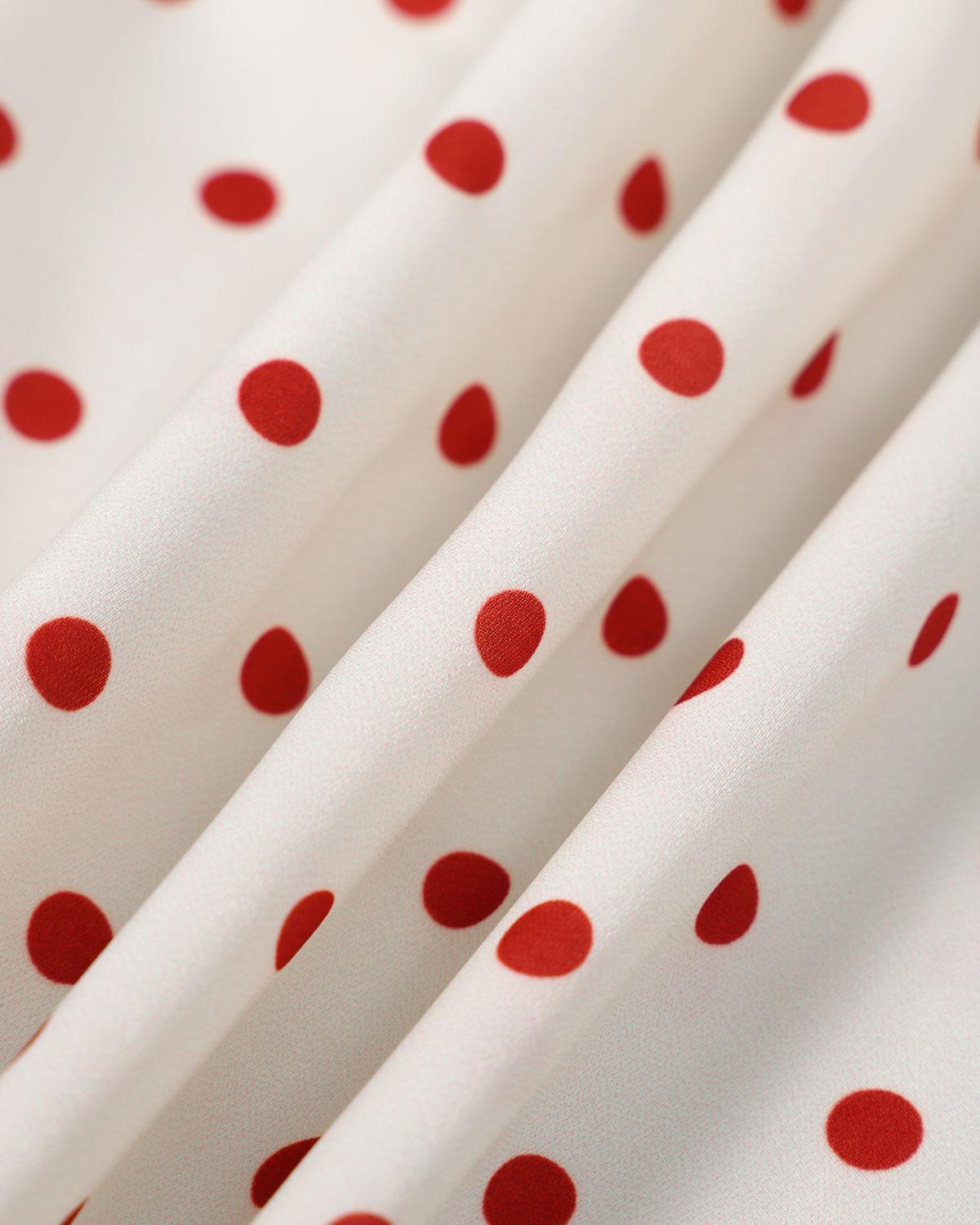 The Beige V Neck Polka Dot Button Midi Dress Product Image