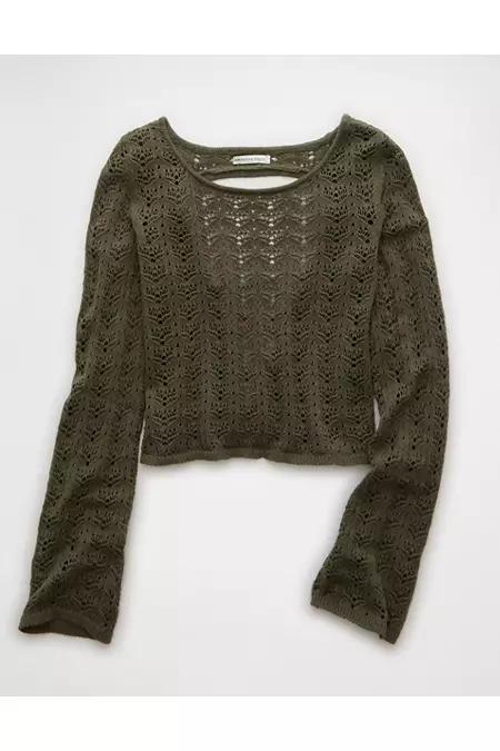 AE Lace-Up Back Crochet Sweater Product Image