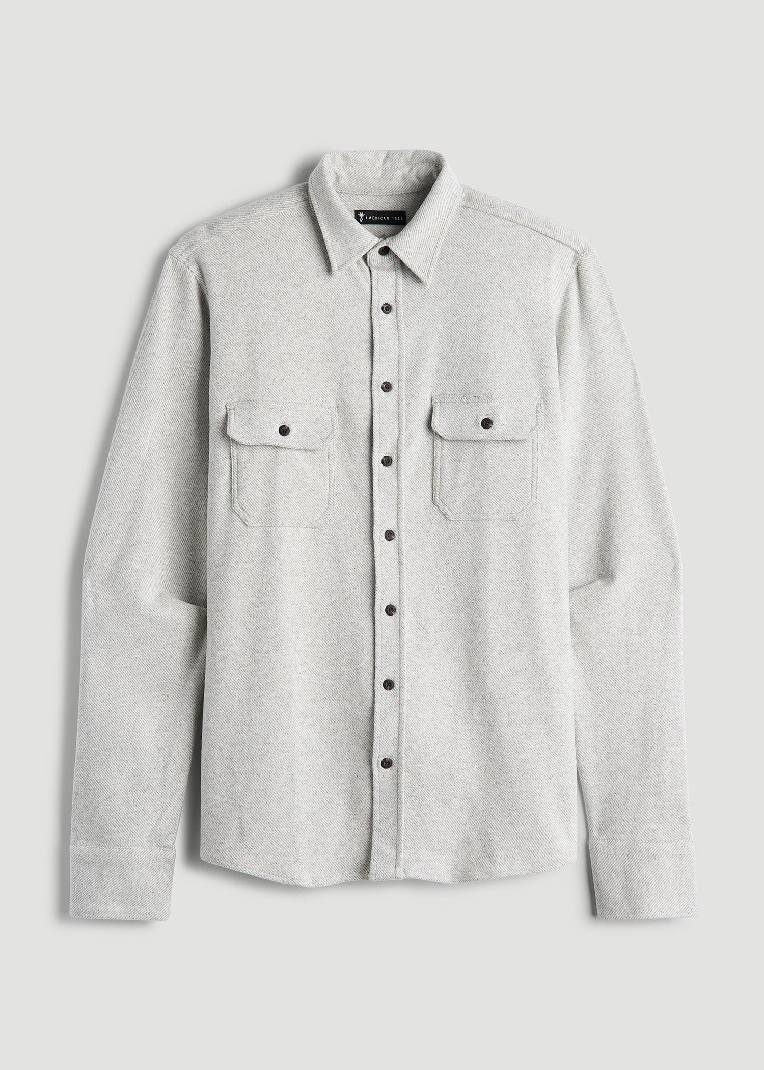 Stretch Flannel Button Tall Men's Shirt in Light Grey Mix Product Image