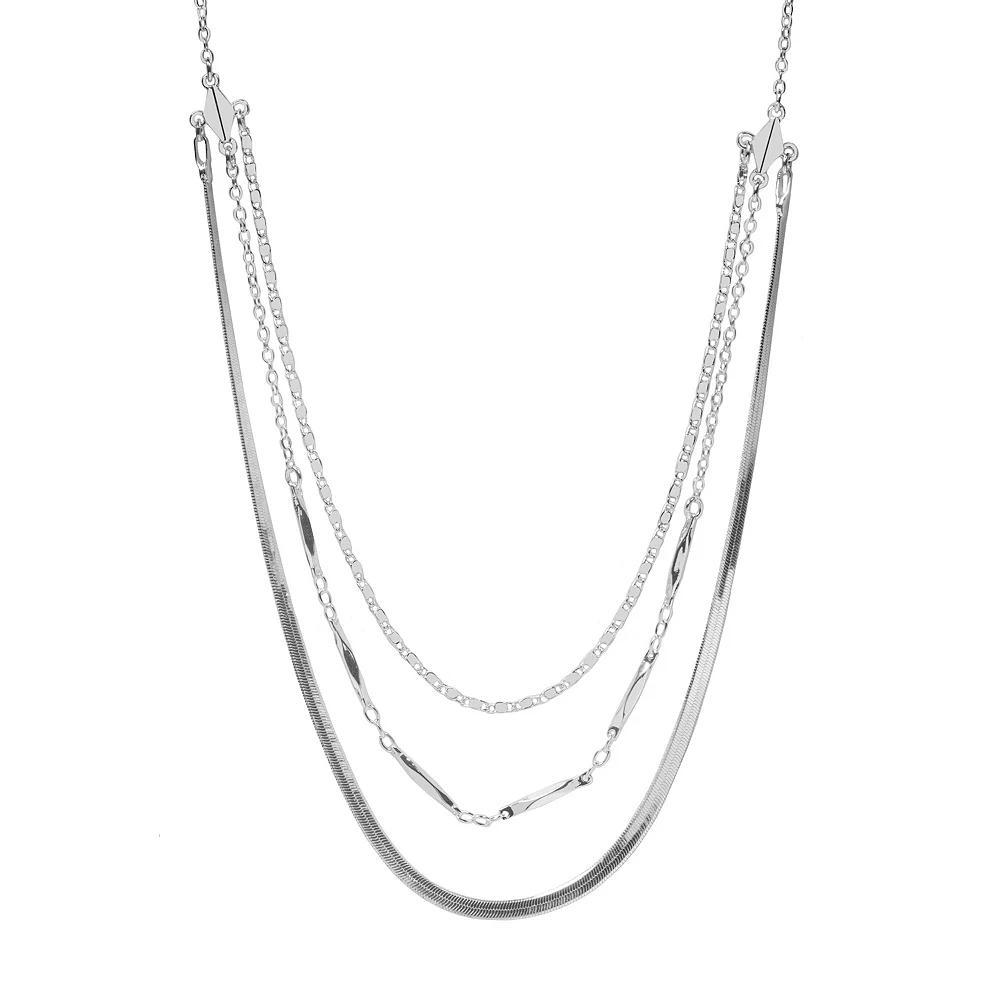 LC Lauren Conrad Silver Tone 3 Row Herringbone Chain Necklace, Women's, None Product Image