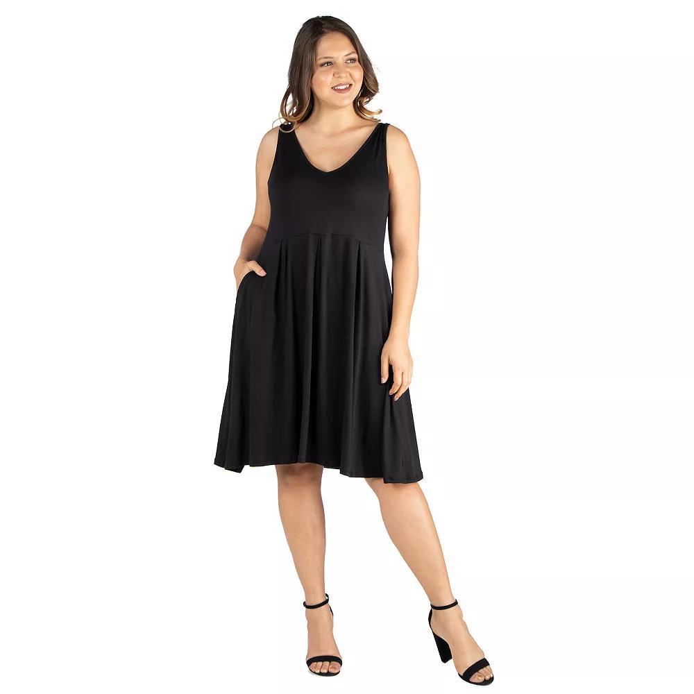 Plus Size 24seven Comfort Apparel Sleeveless Midi Fit and Flare Dress with Pockets, Women's, Size: 2XL, Blue Product Image