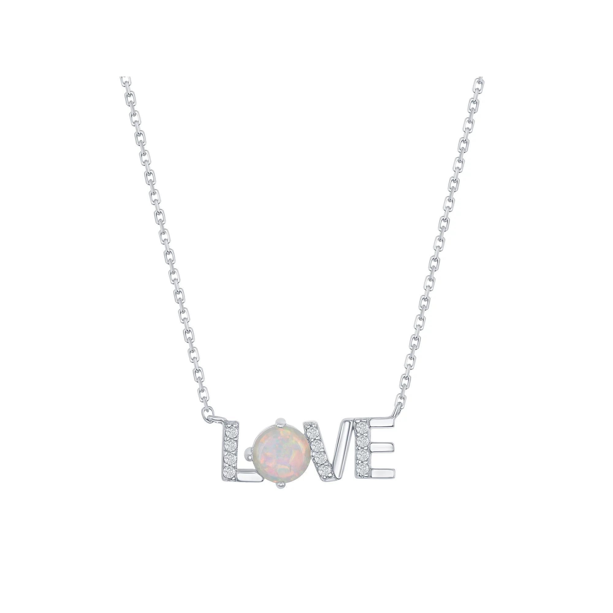 Sterling Silver White Opal Love Necklace, Women's, Size: 16-18" ADJ Product Image