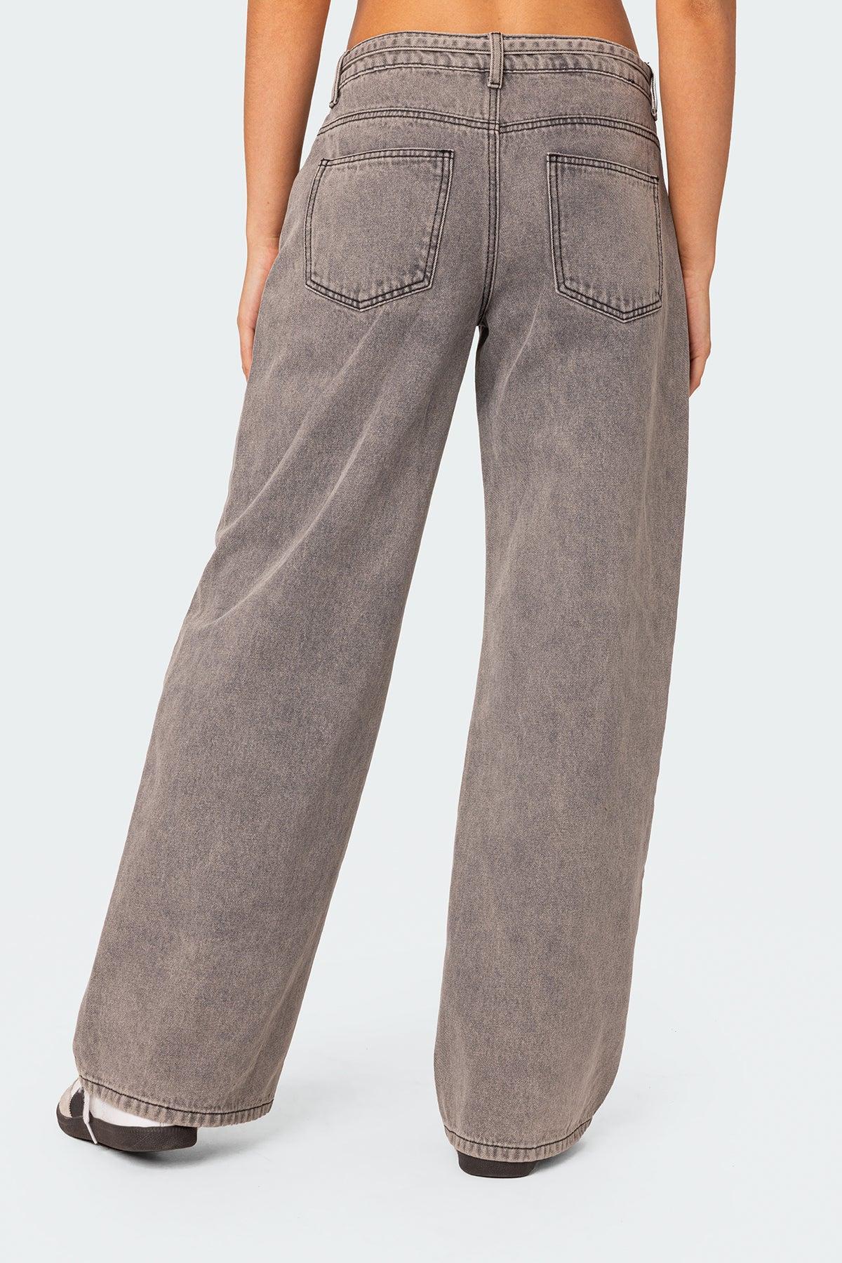 Tie Waist Washed Low Rise Jeans Product Image