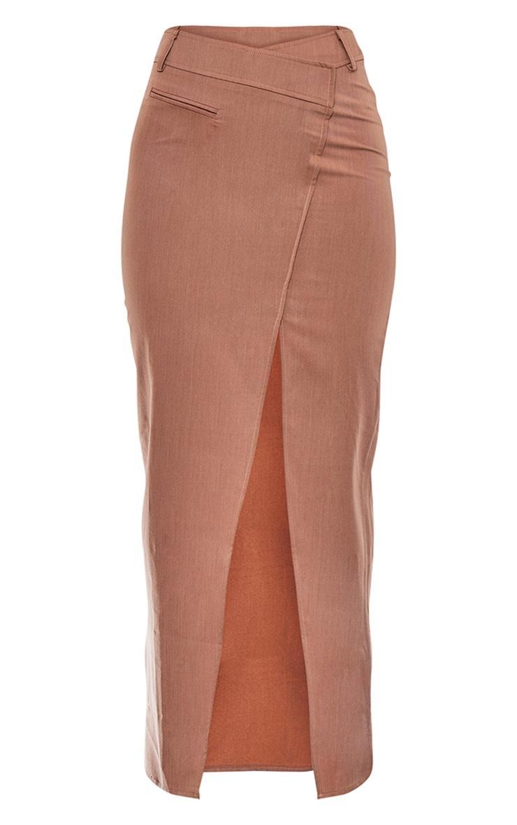 Mocha Woven Tailored Asymmetric Maxi Skirt Product Image