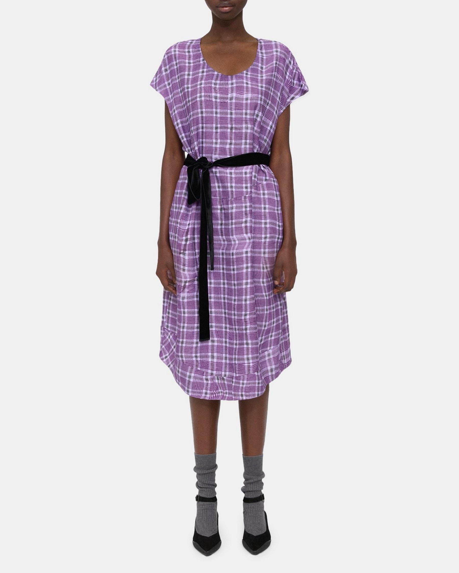 Belted Dress in Silk-Viscose Check Product Image