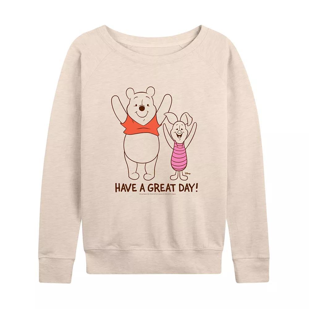 Disneys Winnie the Pooh Piglet & Pooh Womens Have A Great Day French Terry Long Sleeve Tee, Girls Product Image