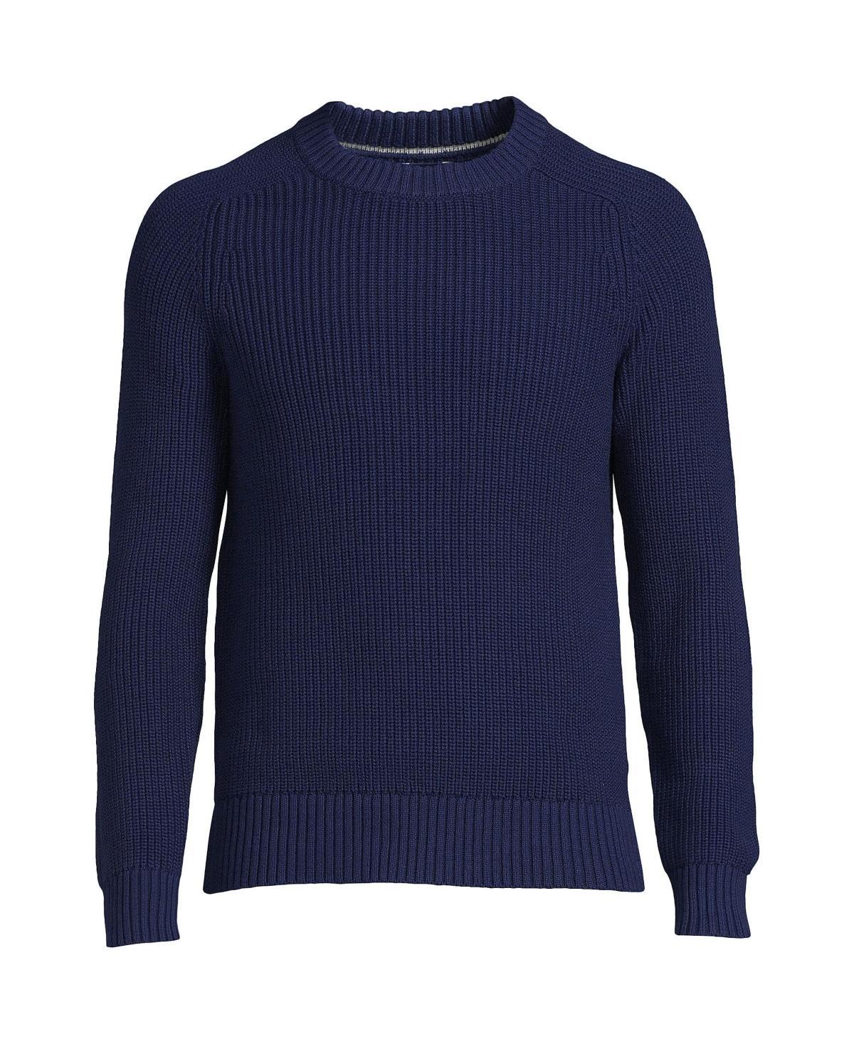 Lands End Mens Cotton Drifter Saddle Crewneck Shaker Sweater Product Image