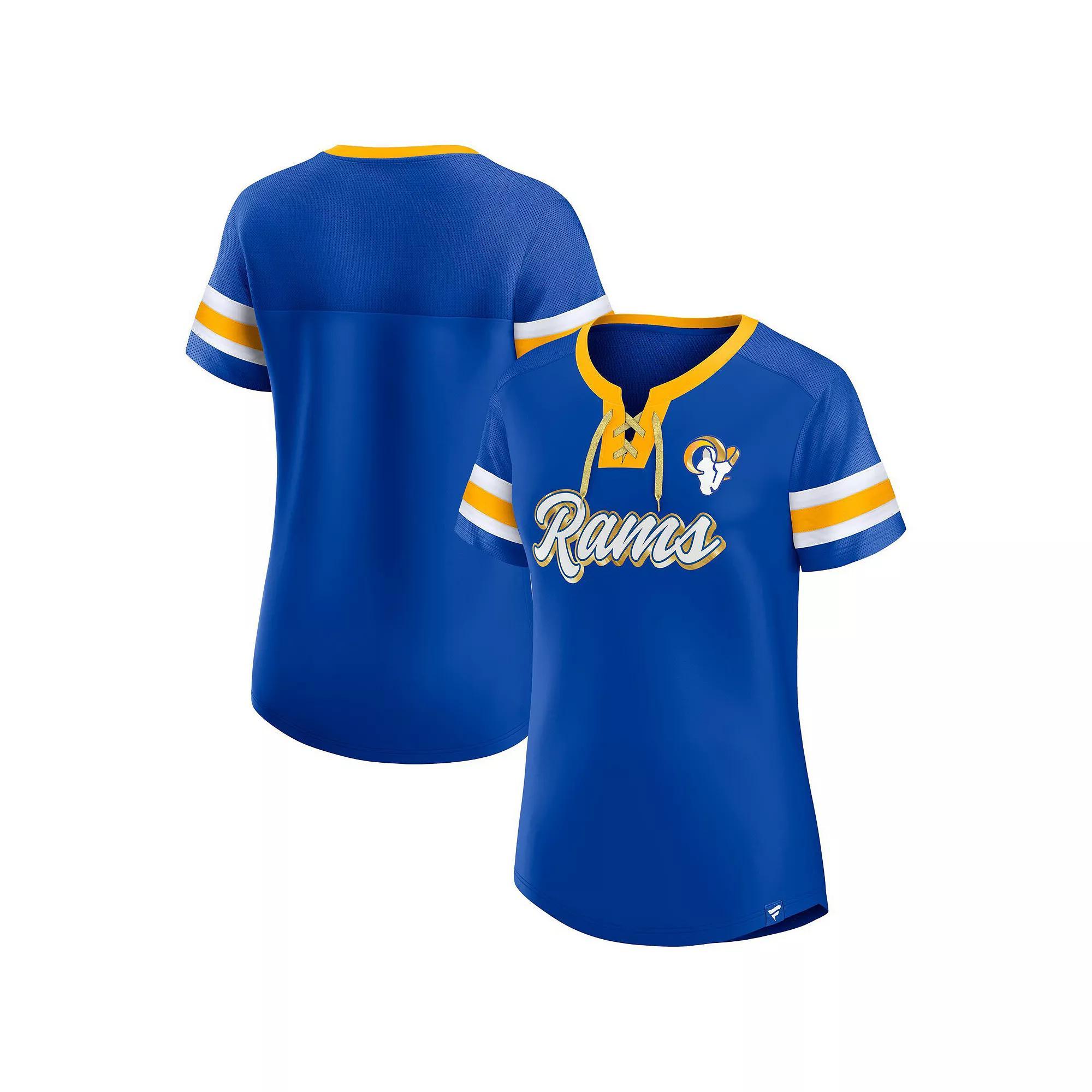 Women's Fanatics Branded Royal Los Angeles Rams Original State Lace-Up T-Shirt, Size: 3XL, Blue Product Image