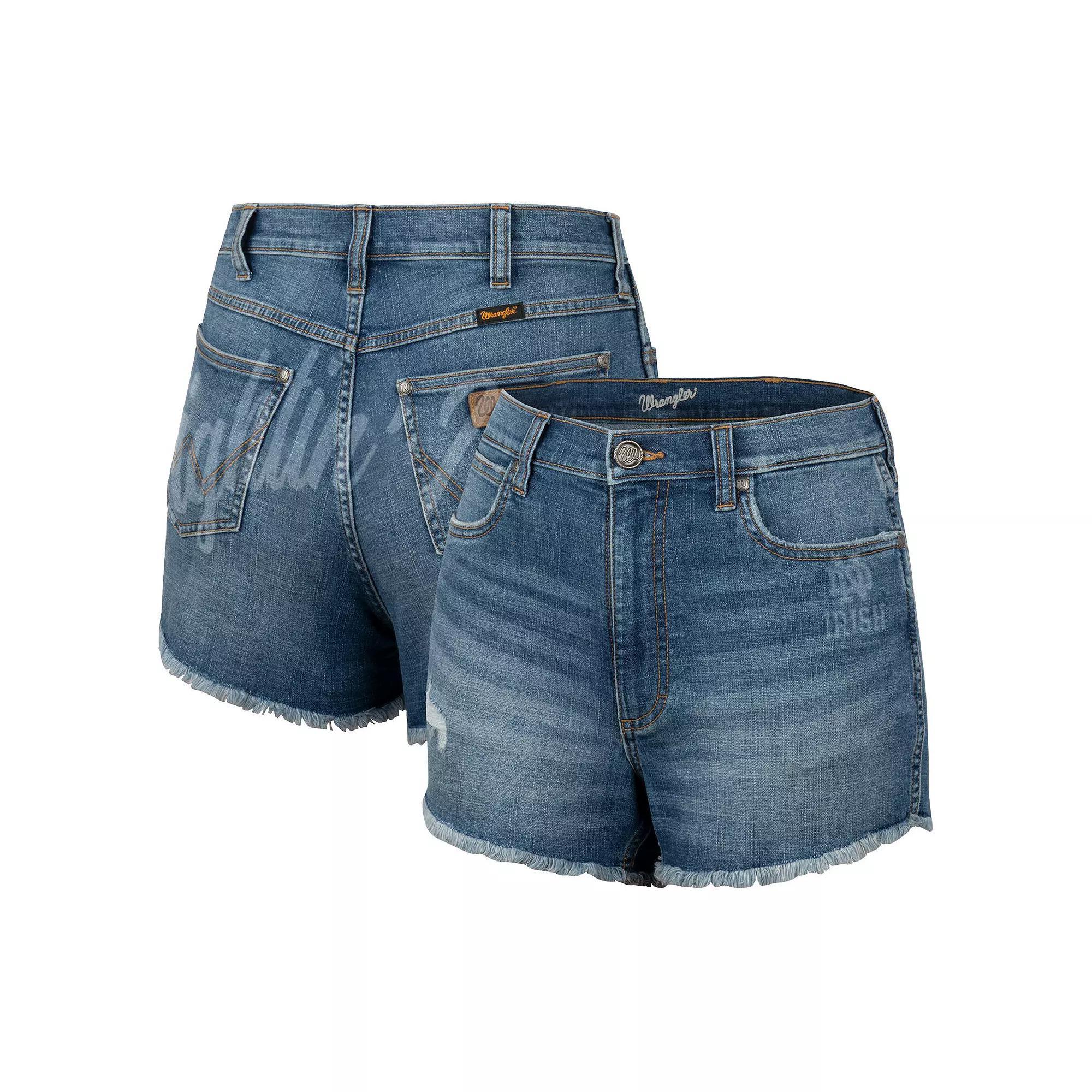 Women's Colosseum x Wrangler Blue Notre Dame Fighting Irish Retro High Rise Cut-Off Shorts, Size: 7 Product Image
