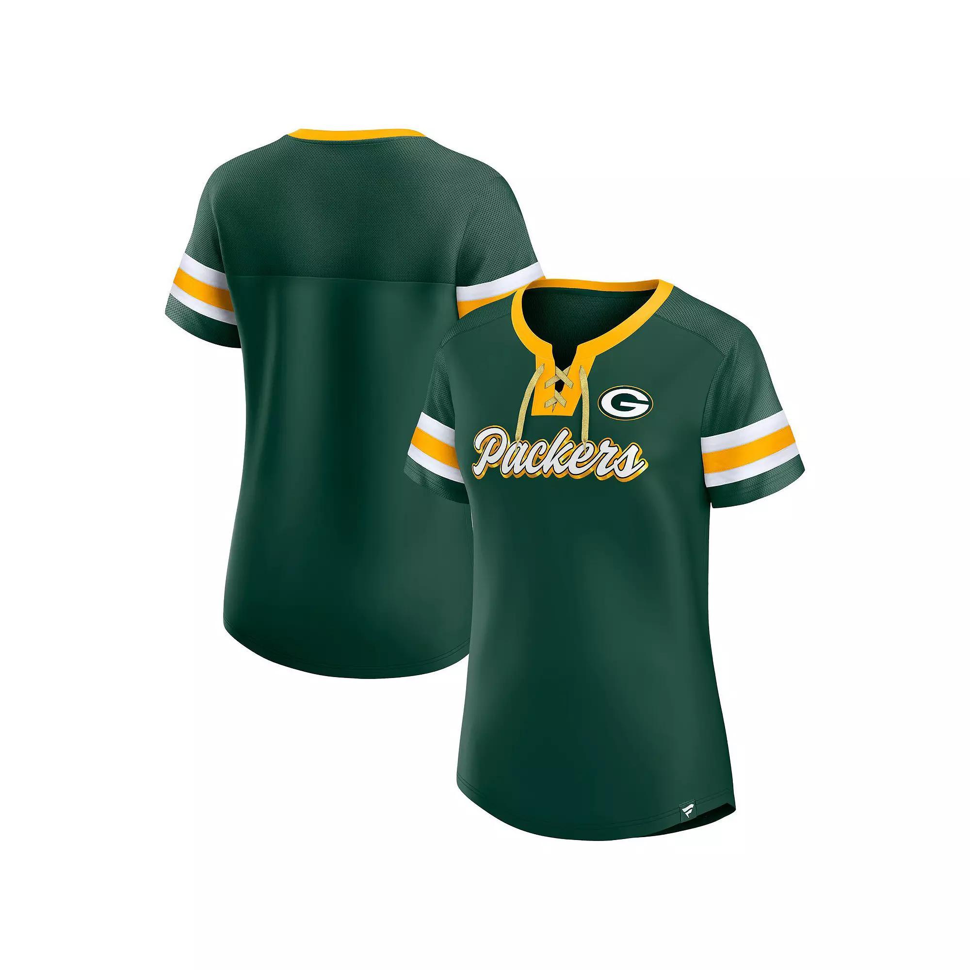 Women's Fanatics Branded Green Green Bay Packers Original State Lace-Up T-Shirt, Size: Medium Product Image