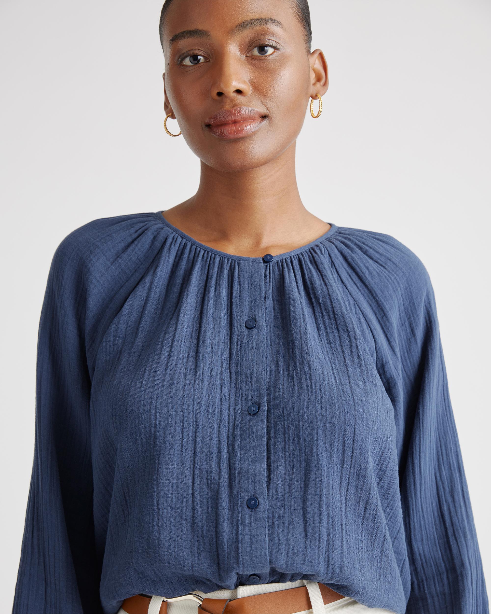 Quince | Women's Gauze Peasant Blouse Organic Cotton Product Image