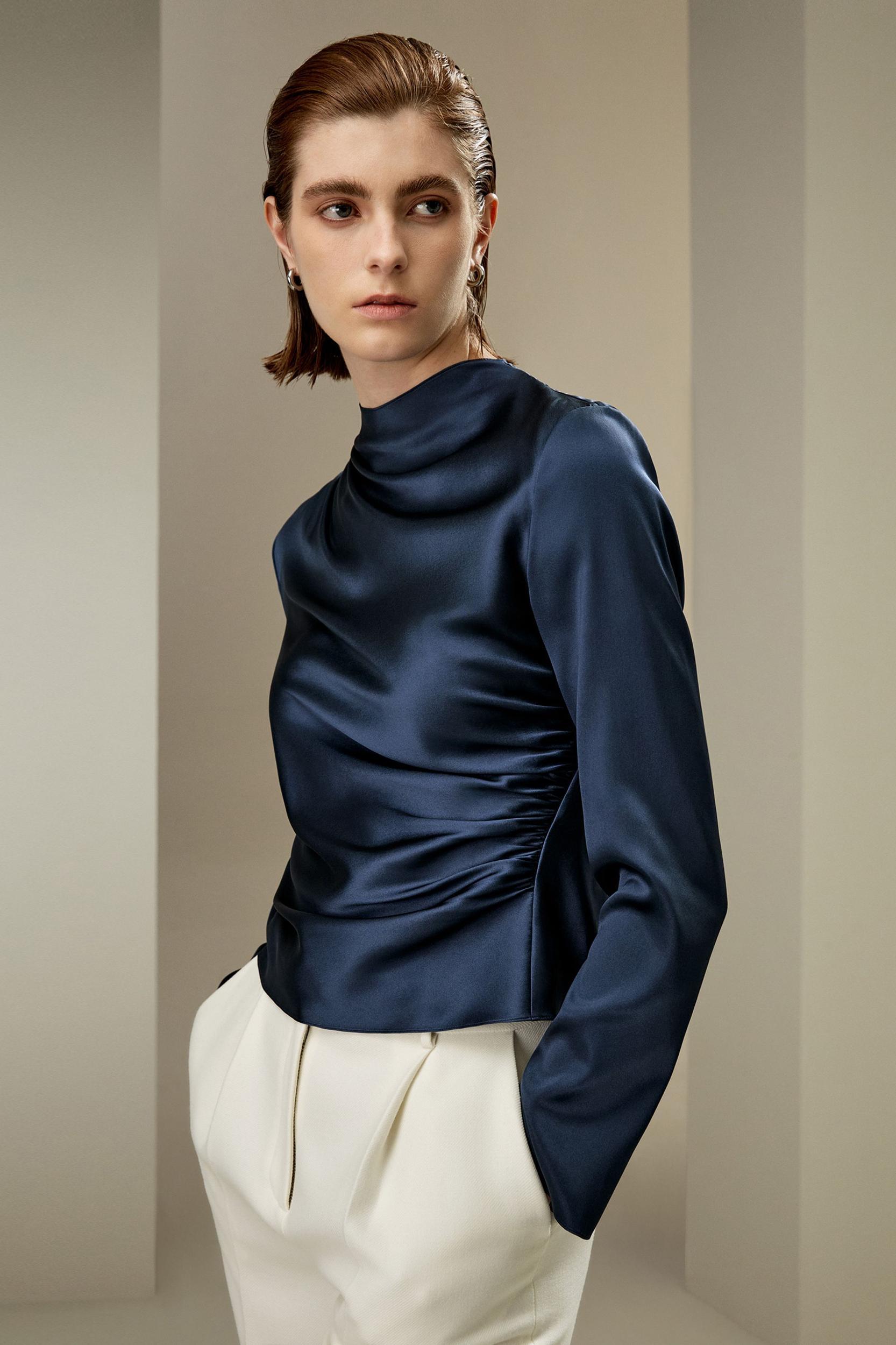 Oblique Wave Silk Blouse Product Image