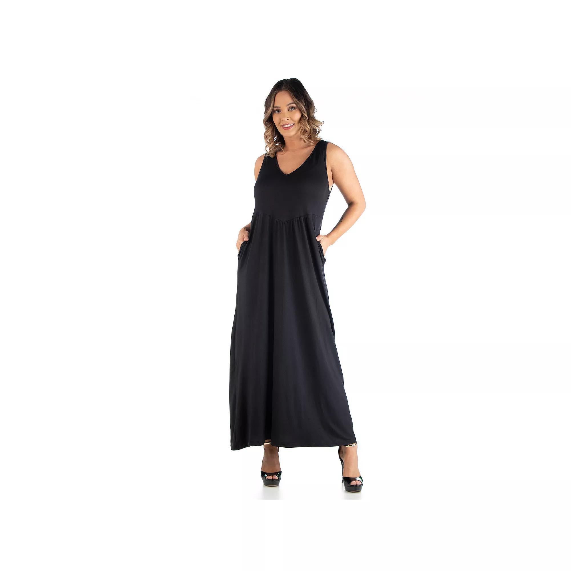 Plus Size 24seven Comfort Apparel Sleeveless Maxi Dress with Pockets, Womens Product Image