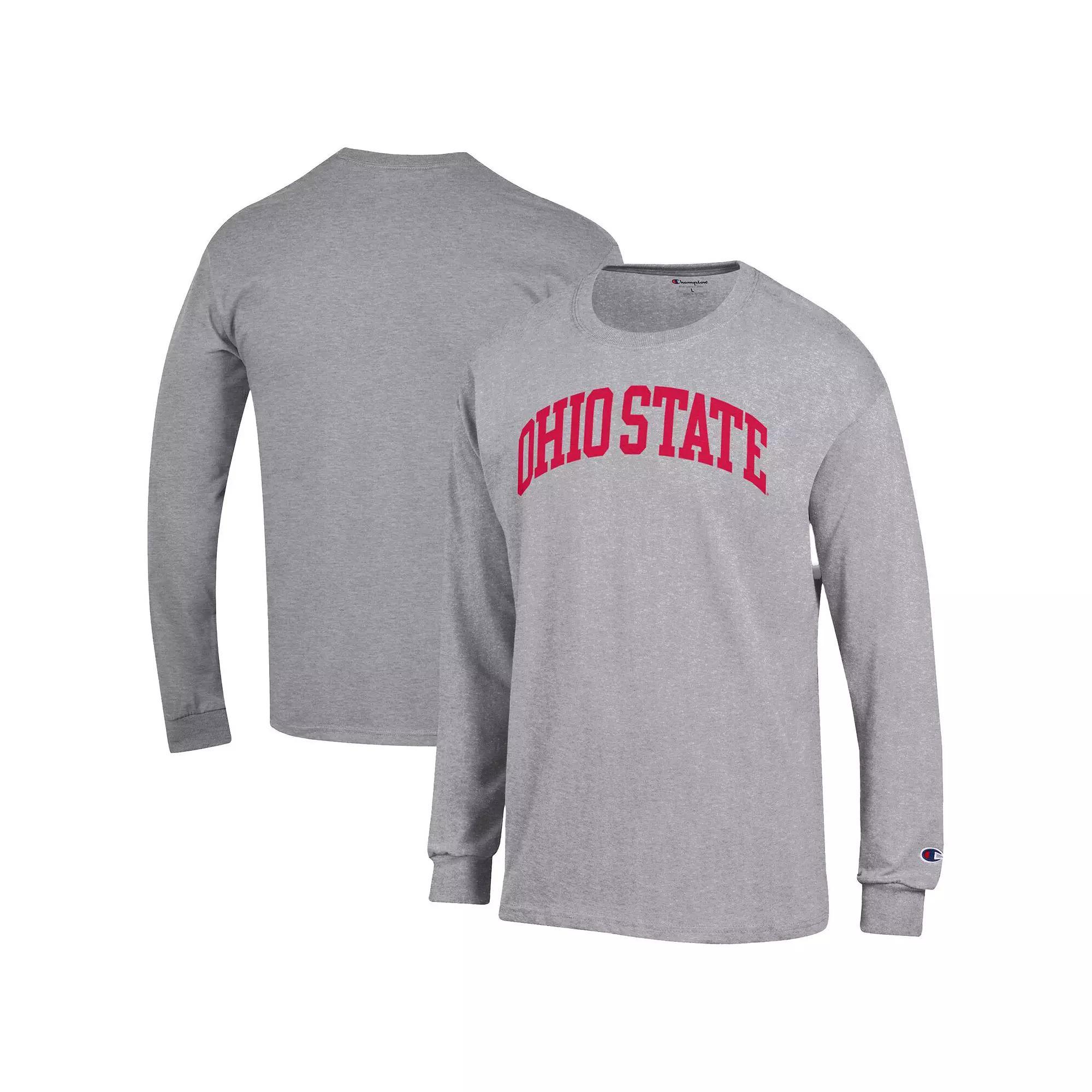Men's Champion  Heather Gray Ohio State Buckeyes Basic Arch Long Sleeve T-Shirt, Size: Small, Grey Product Image