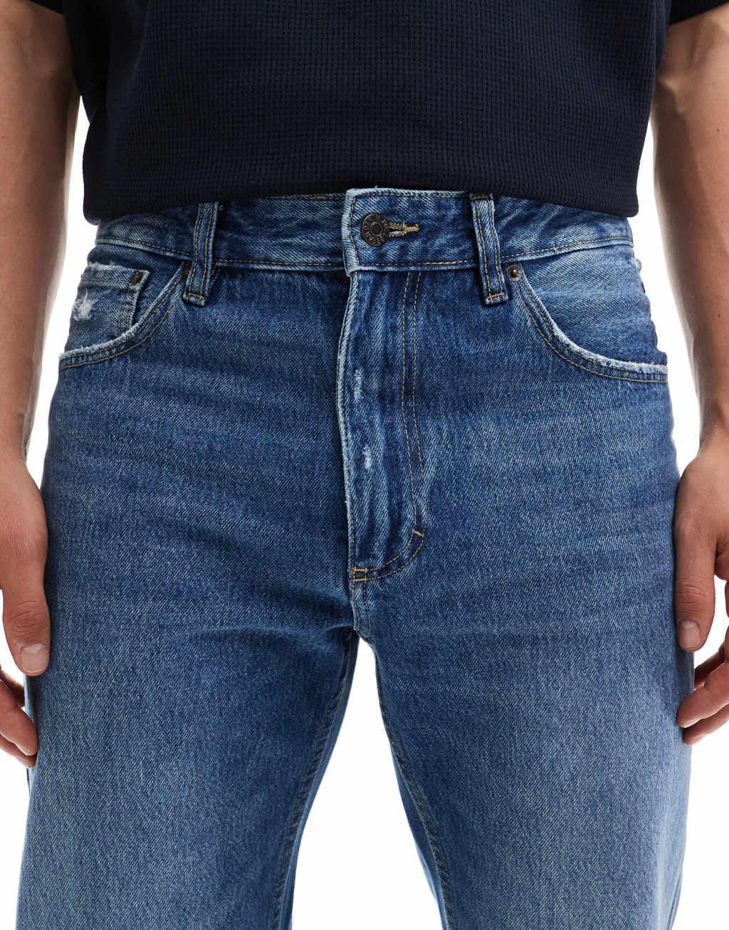 Pull&Bear straight vintage jeans in mid blue Product Image