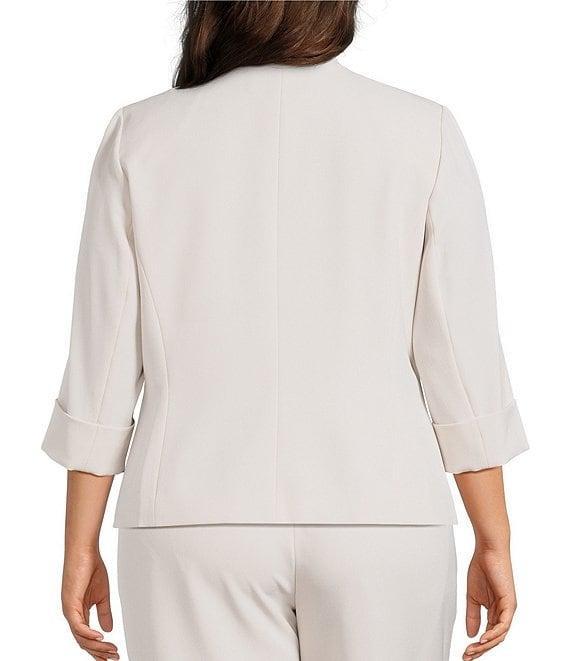 Kasper Plus Size Crepe 3/4 Sleeve Zip Pocket Cardigan Product Image