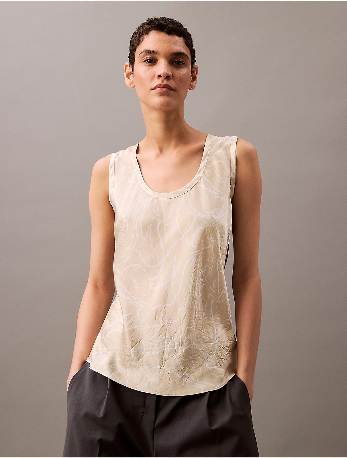 Calvin Klein Women's Crushed Satin Print Tank Top - Brown - L Product Image