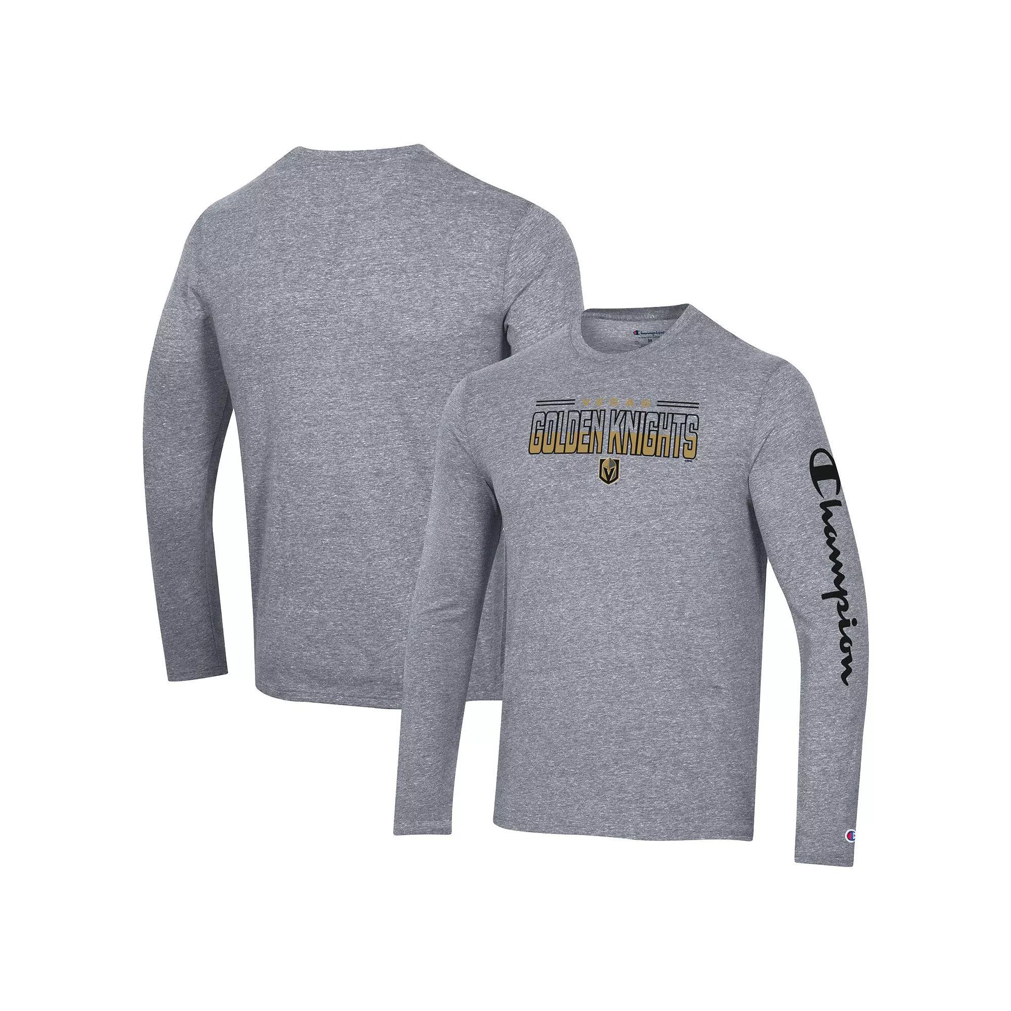 Mens Champion Heather Gray Vegas Golden Knights Tri-Blend Long Sleeve T-Shirt Product Image