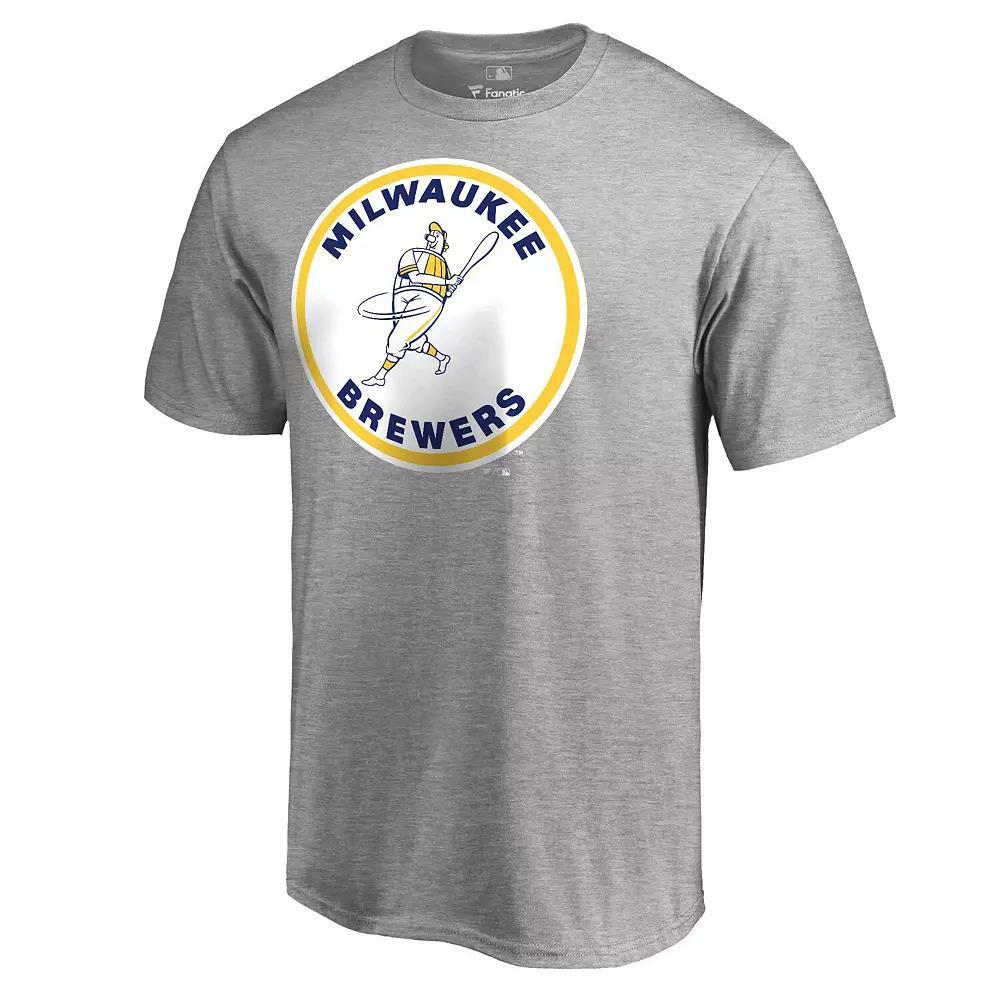 Men's Fanatics Branded Ash Milwaukee Brewers Cooperstown Collection Forbes T-Shirt, Size: 3XL, Grey Product Image