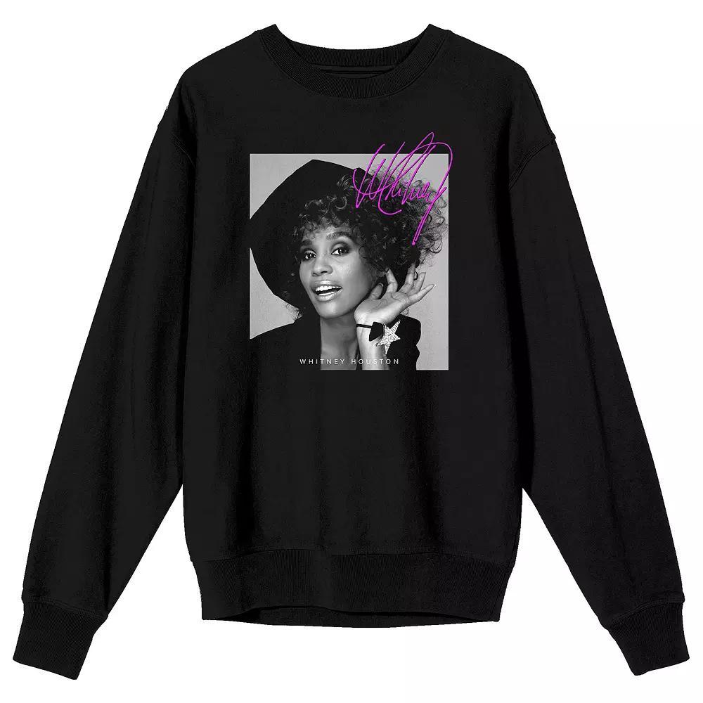 Men's Whitney Houston Grayscale Long Sleeve Graphic Tee, Size: Medium, Black Product Image