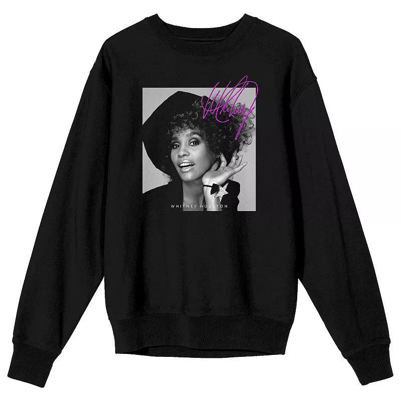 Men's Whitney Houston Grayscale Long Sleeve Graphic Tee, Size: Medium, Black Product Image