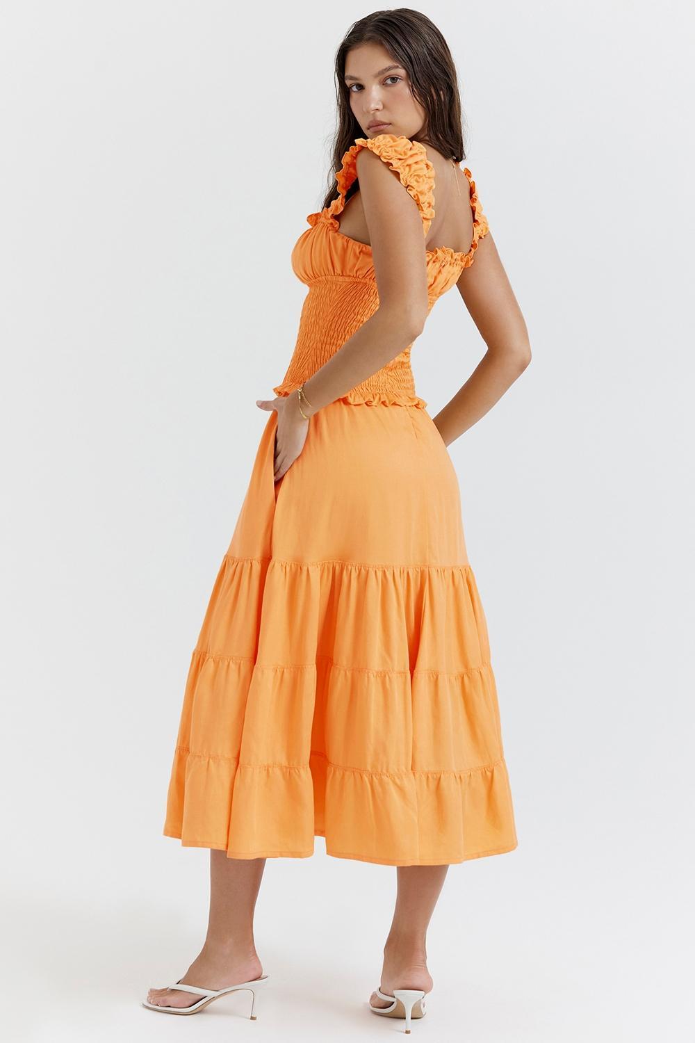 Phedra Tangerine Shirred Sundress Product Image