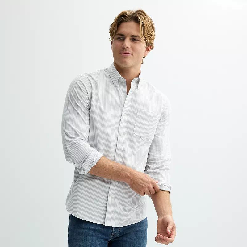 Men's Tall Sonoma Goods For Life® Perfect Length Slim Fit Button Down Shirt, Size: XXL Tall, Grey And White Stripes Product Image