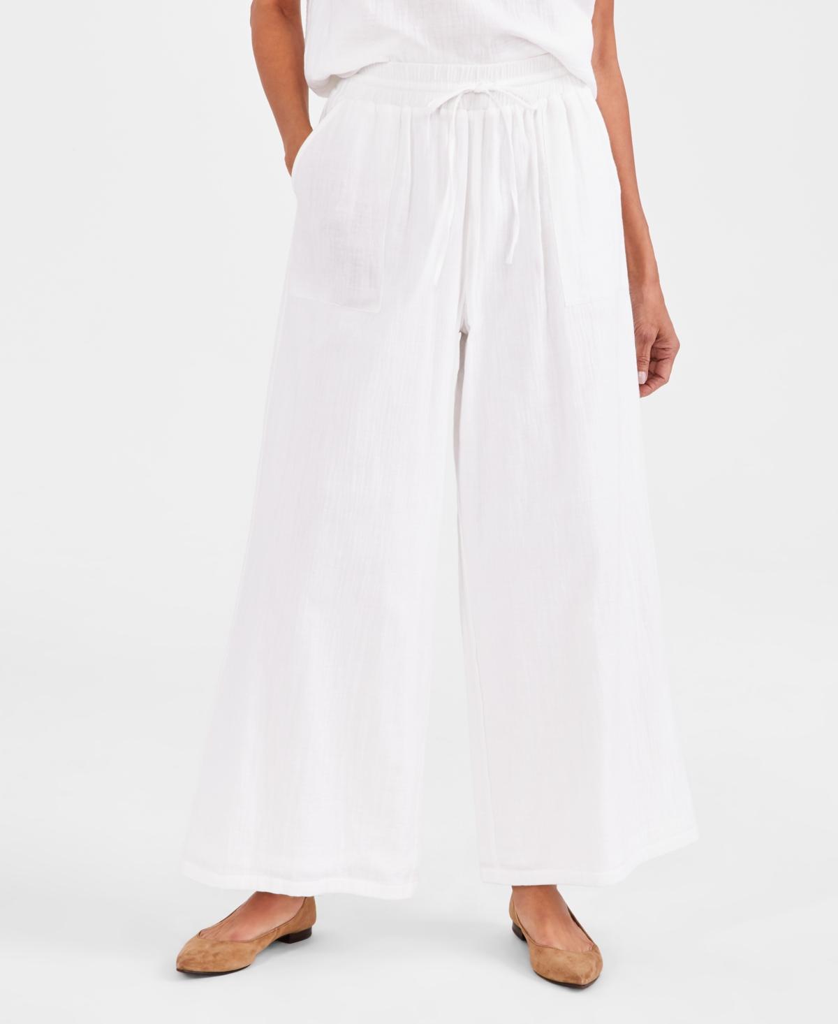 Style & Co Womens Cotton Gauze Wide-Leg Pants, Created for Macys Product Image