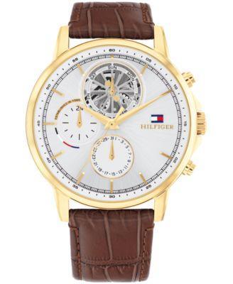 Tommy Hilfiger Mens Multifunction Brown Leather Watch 44mm Product Image