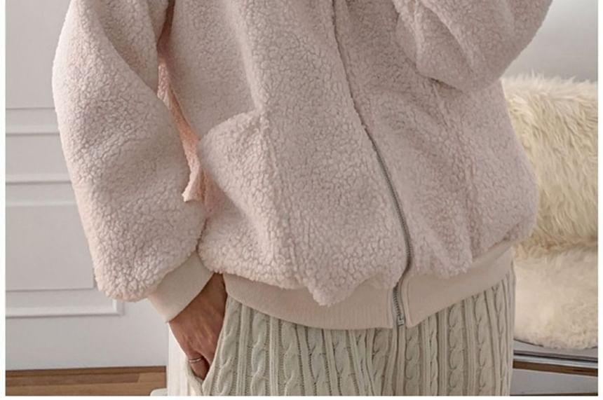 Fleece Turtleneck Plain Loose-Fit Zip-Up Jacket Product Image