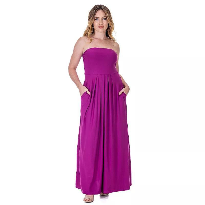 Women's 24Seven Comfort Apparel Pleated A Line Strapless Maxi Dress With Pockets, Size: Small, Blue Product Image