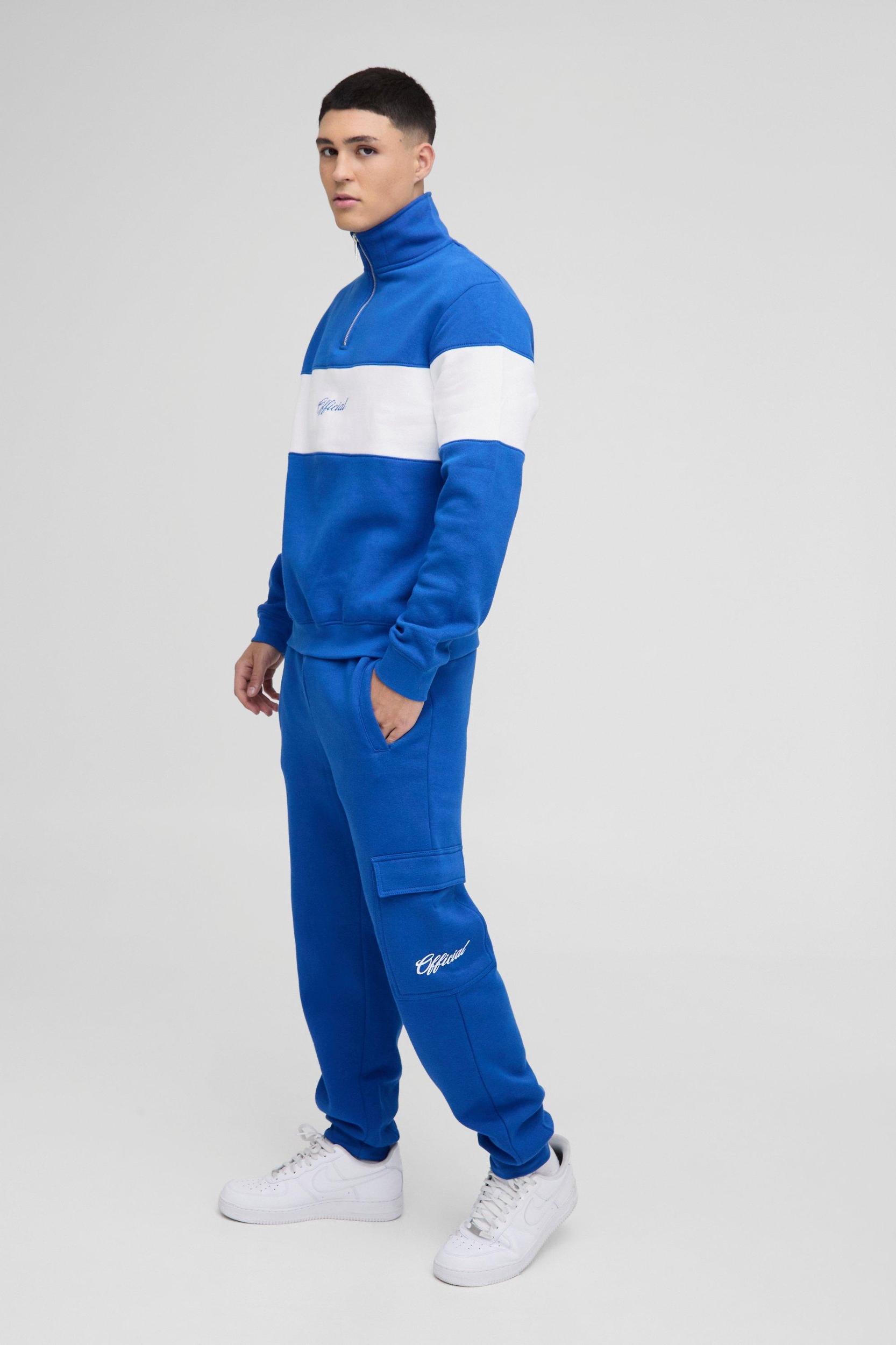 Regular Fit Man Diamond Colour Block Zip Funnel Neck Tracksuit | boohooMAN USA Product Image